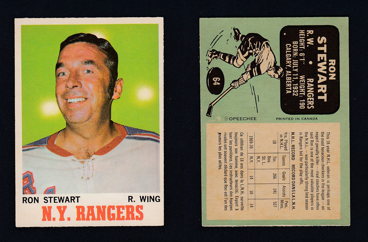 1970-71 O-PEE-CHEE HOCKEY CARD #64 R. STEWART photo 1970-71 O-PEE-CHEE HOCKEY CARD #64 R. STEWART photo