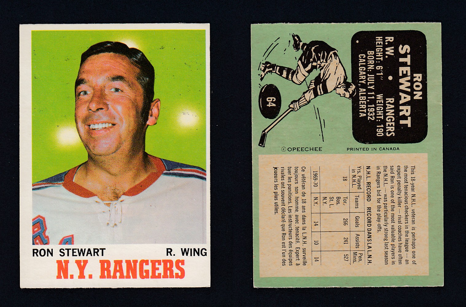 1970-71 O-PEE-CHEE HOCKEY CARD #64 R. STEWART photo 1970-71 O-PEE-CHEE HOCKEY CARD #64 R. STEWART photo