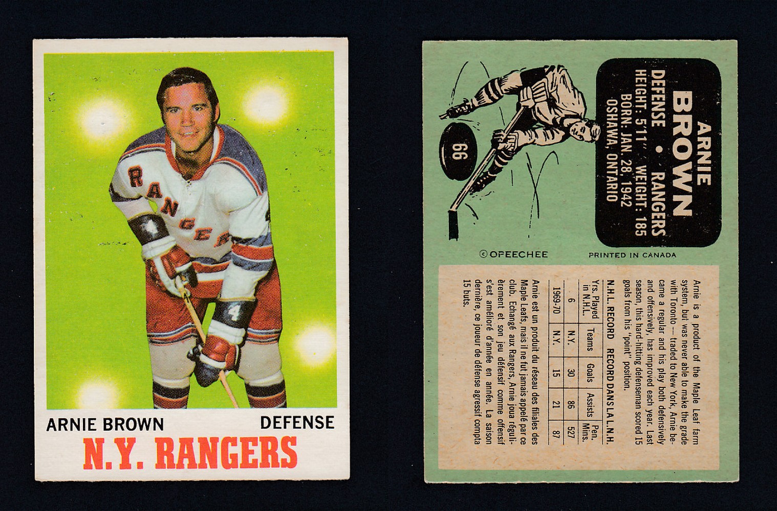 1970-71 O-PEE-CHEE HOCKEY CARD #66 A. BROWN photo 1970-71 O-PEE-CHEE HOCKEY CARD #66 A. BROWN photo