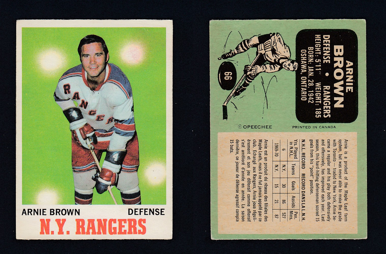 1970-71 O-PEE-CHEE HOCKEY CARD #66 A. BROWN photo 1970-71 O-PEE-CHEE HOCKEY CARD #66 A. BROWN photo