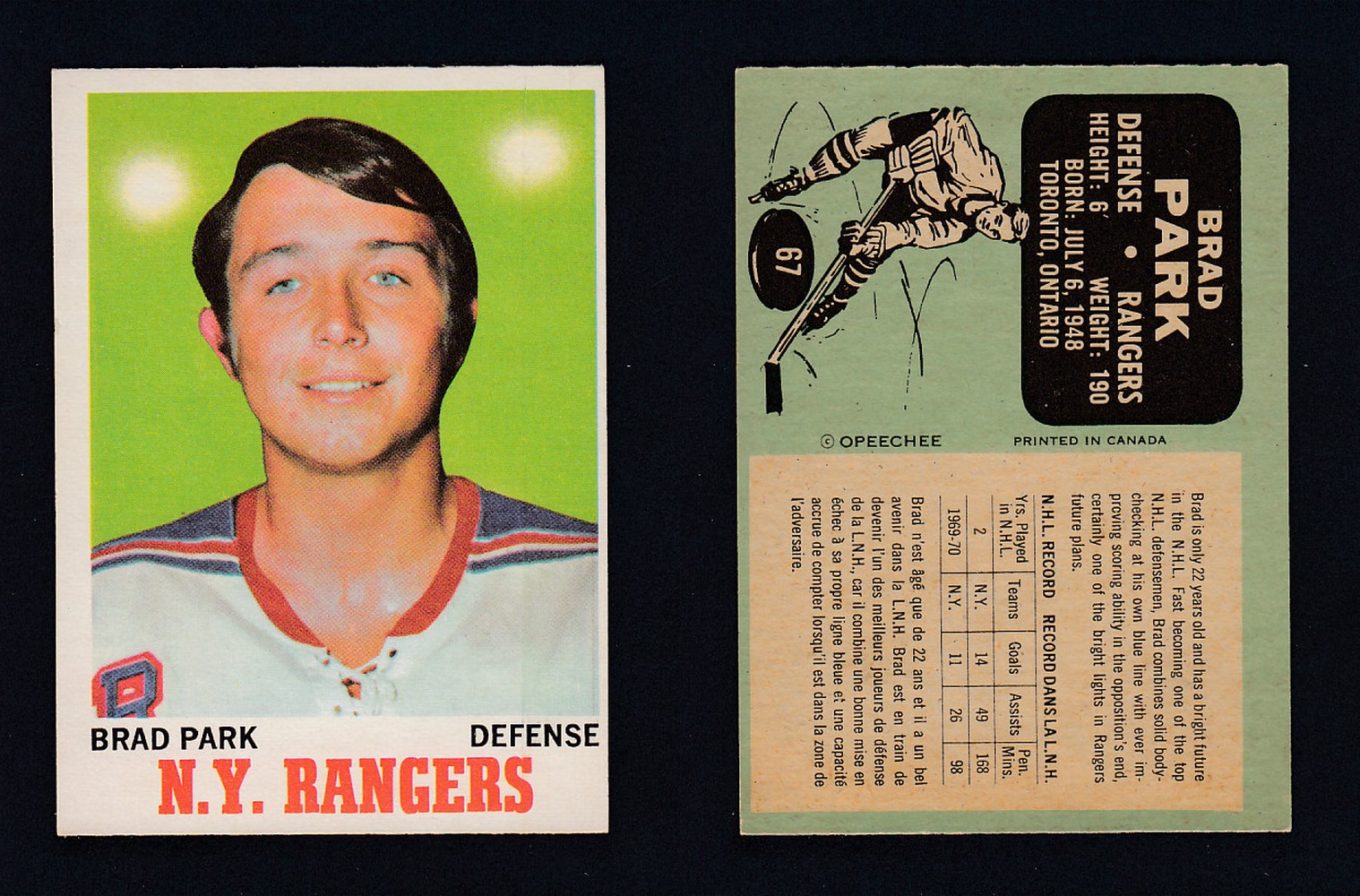 1970-71 O-PEE-CHEE HOCKEY CARD #67 B. PARK photo 1970-71 O-PEE-CHEE HOCKEY CARD #67 B. PARK photo