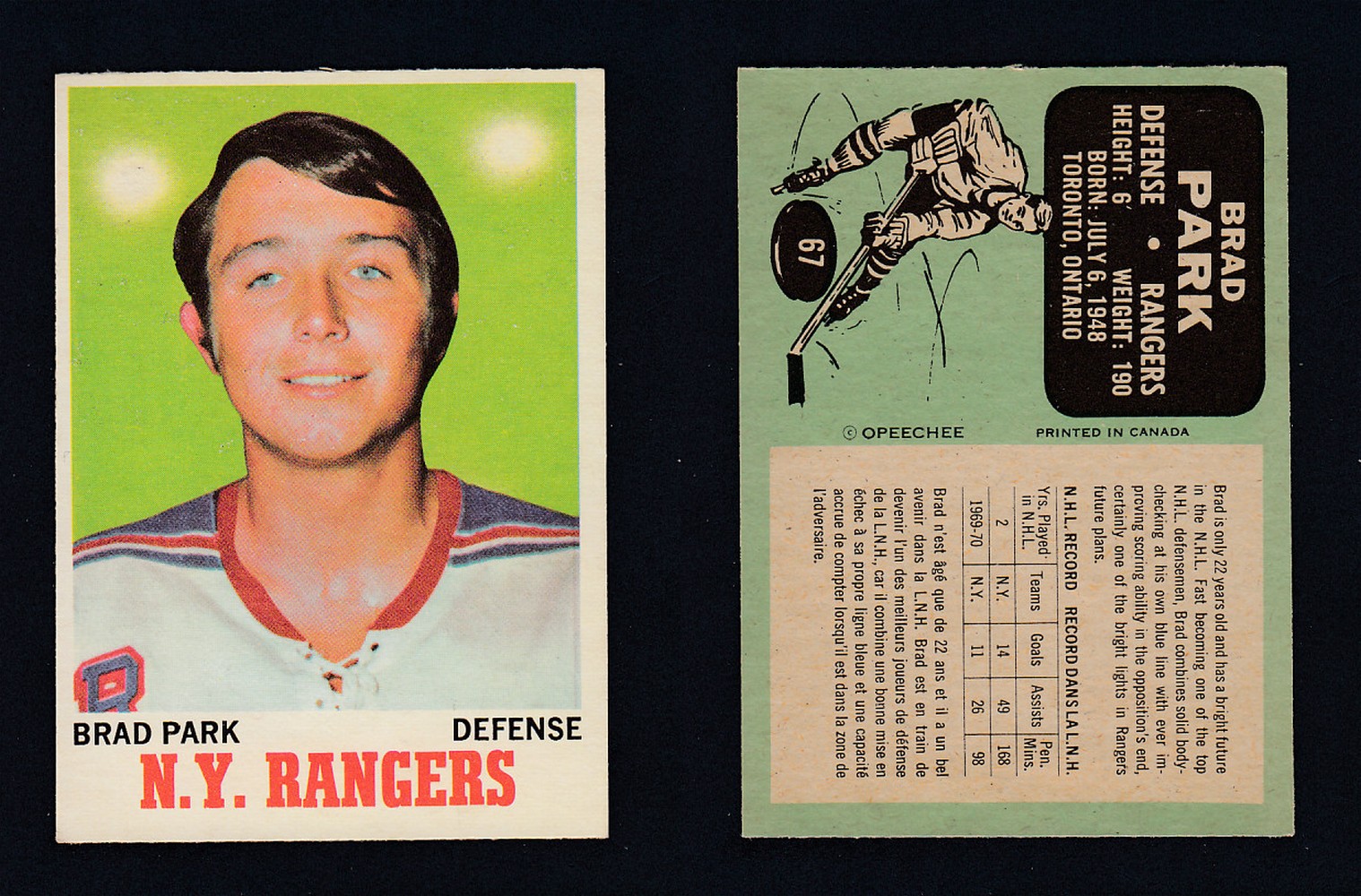 1970-71 O-PEE-CHEE HOCKEY CARD #67 B. PARK photo 1970-71 O-PEE-CHEE HOCKEY CARD #67 B. PARK photo