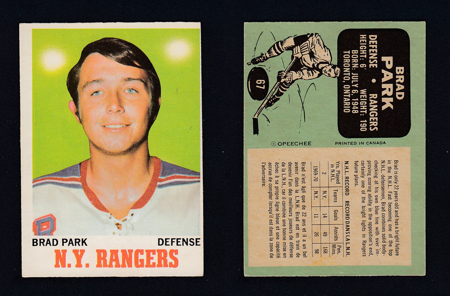 1970-71 O-PEE-CHEE HOCKEY CARD #67 B. PARK photo 1970-71 O-PEE-CHEE HOCKEY CARD #67 B. PARK photo