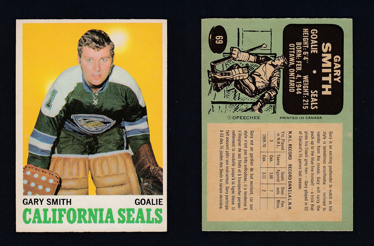1970-71 O-PEE-CHEE HOCKEY CARD #69 G.SMITH photo 1970-71 O-PEE-CHEE HOCKEY CARD #69 G.SMITH photo