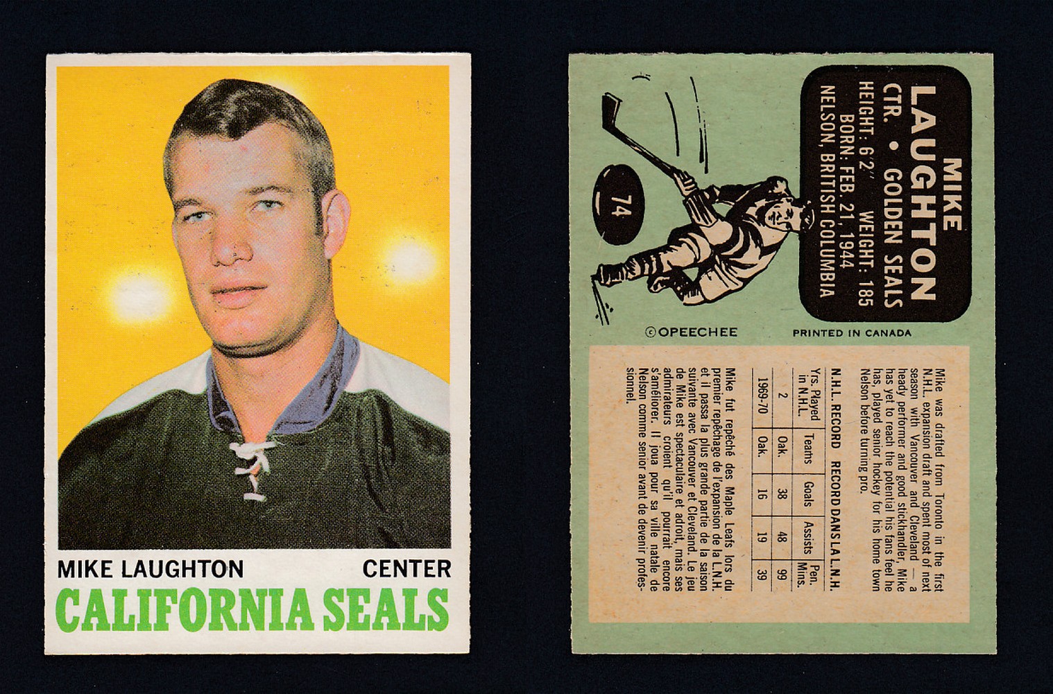 1970-71 O-PEE-CHEE HOCKEY CARD #74 M. LAUGHTON photo 1970-71 O-PEE-CHEE HOCKEY CARD #74 M. LAUGHTON photo