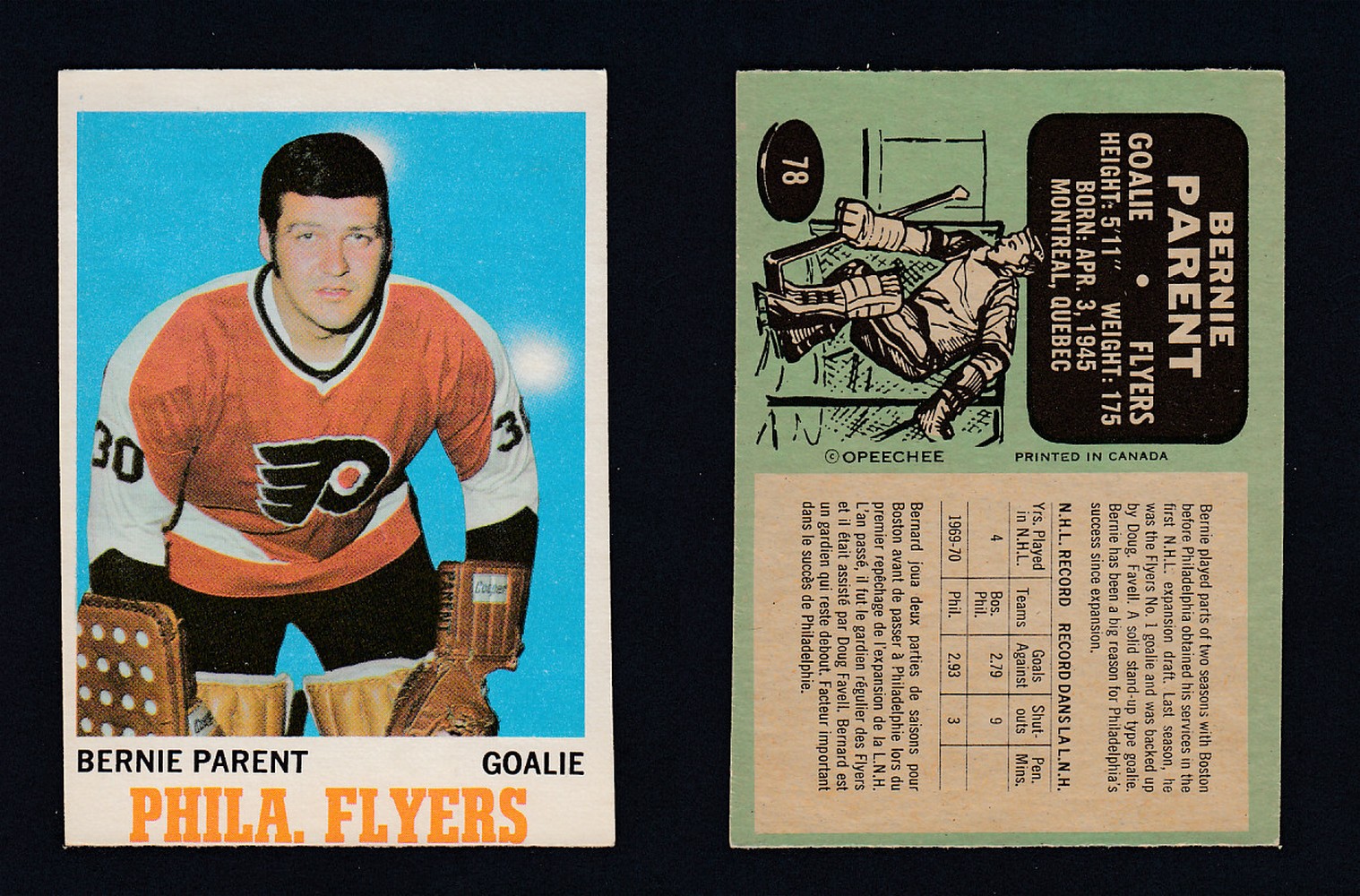 1970-71 O-PEE-CHEE HOCKEY CARD #78 B. PARENT photo 1970-71 O-PEE-CHEE HOCKEY CARD #78 B. PARENT photo
