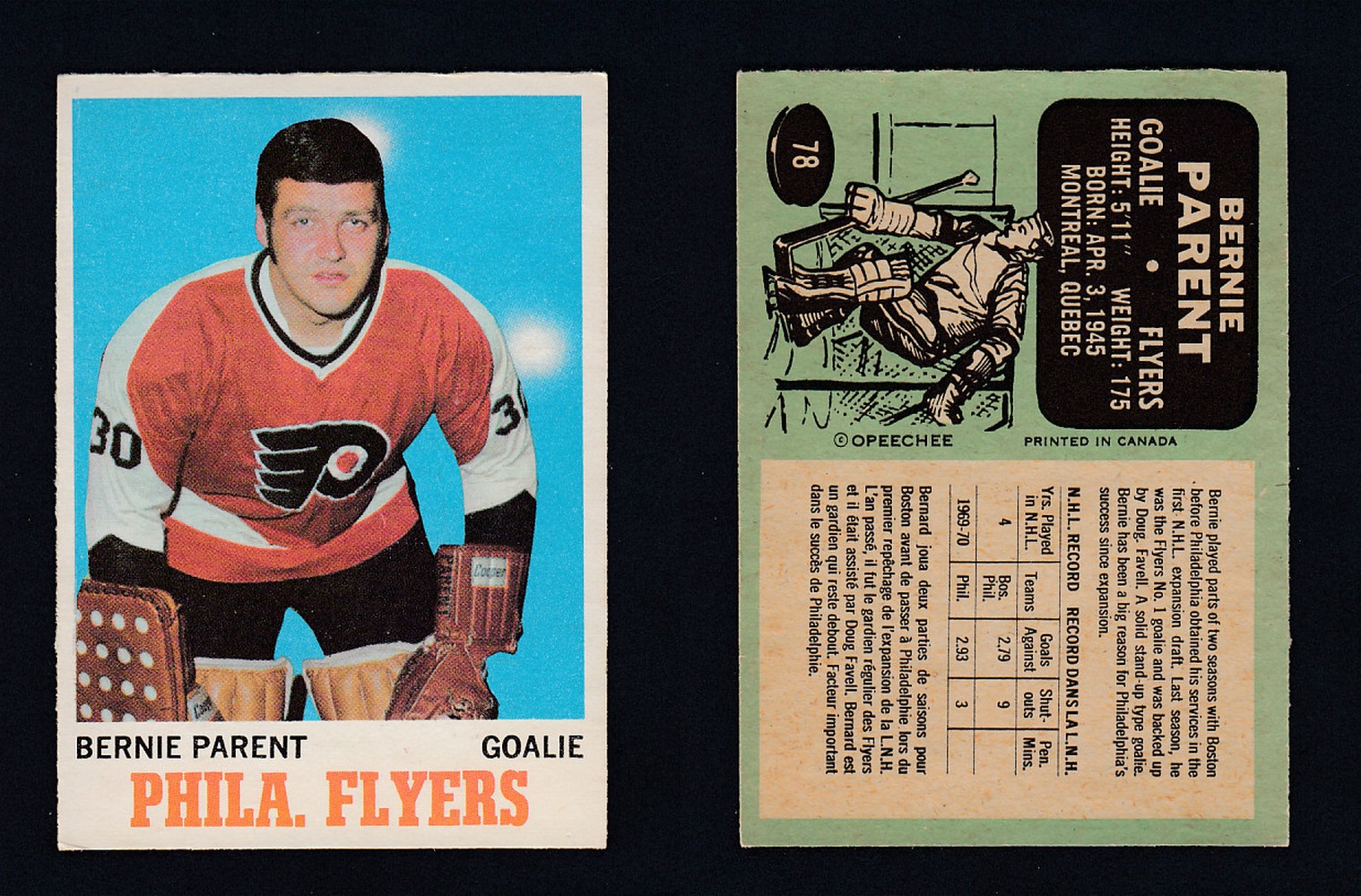 1970-71 O-PEE-CHEE HOCKEY CARD #78 B. PARENT photo 1970-71 O-PEE-CHEE HOCKEY CARD #78 B. PARENT photo
