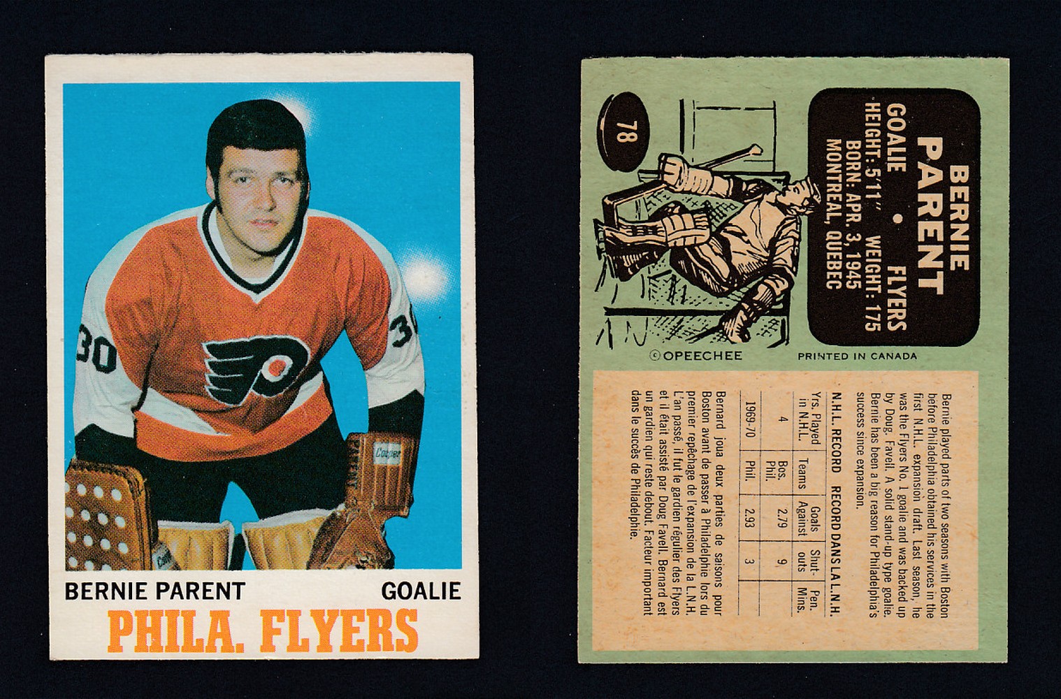 1970-71 O-PEE-CHEE HOCKEY CARD #78 B. PARENT photo 1970-71 O-PEE-CHEE HOCKEY CARD #78 B. PARENT photo