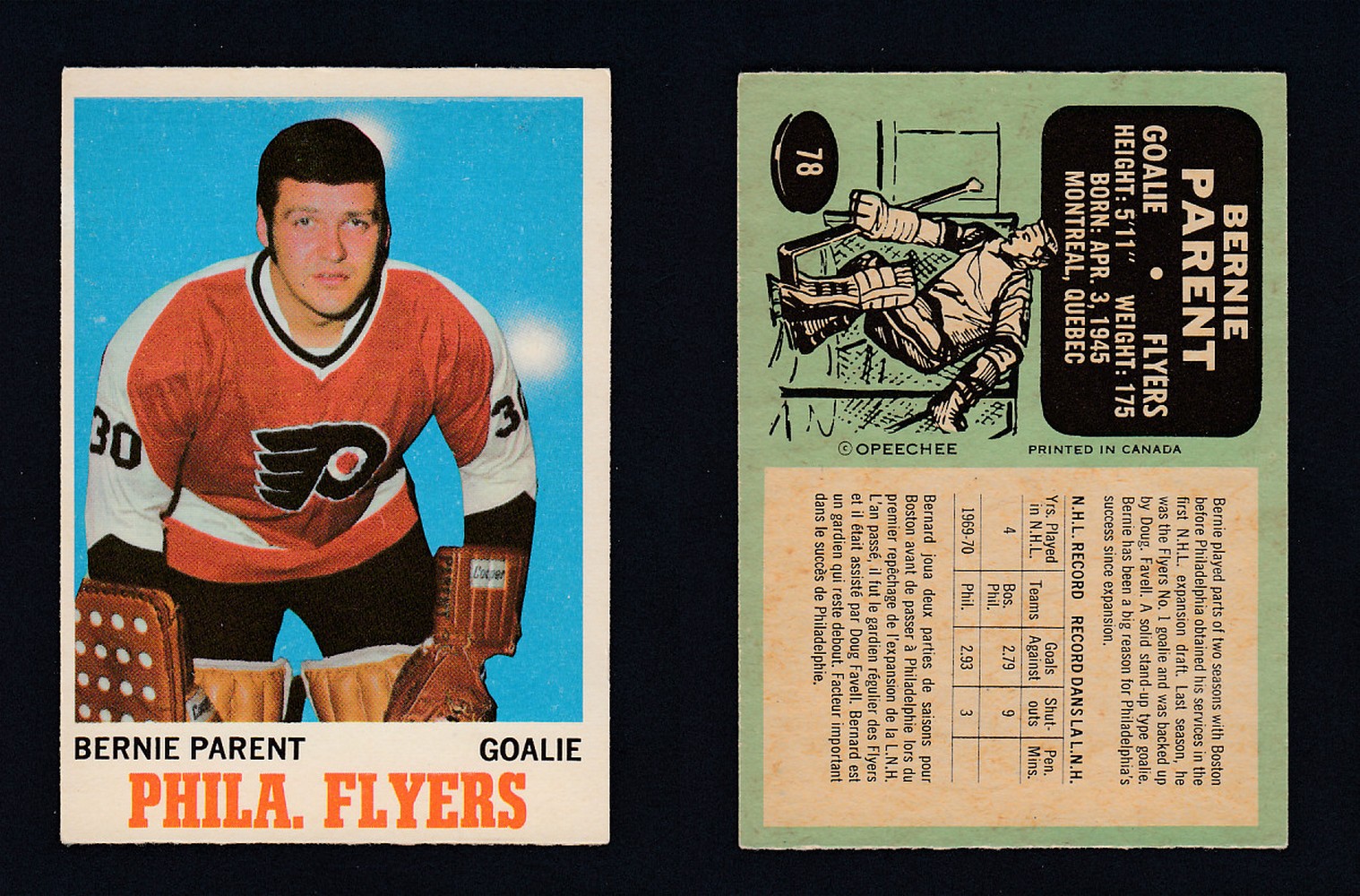 1970-71 O-PEE-CHEE HOCKEY CARD #78 B. PARENT photo 1970-71 O-PEE-CHEE HOCKEY CARD #78 B. PARENT photo