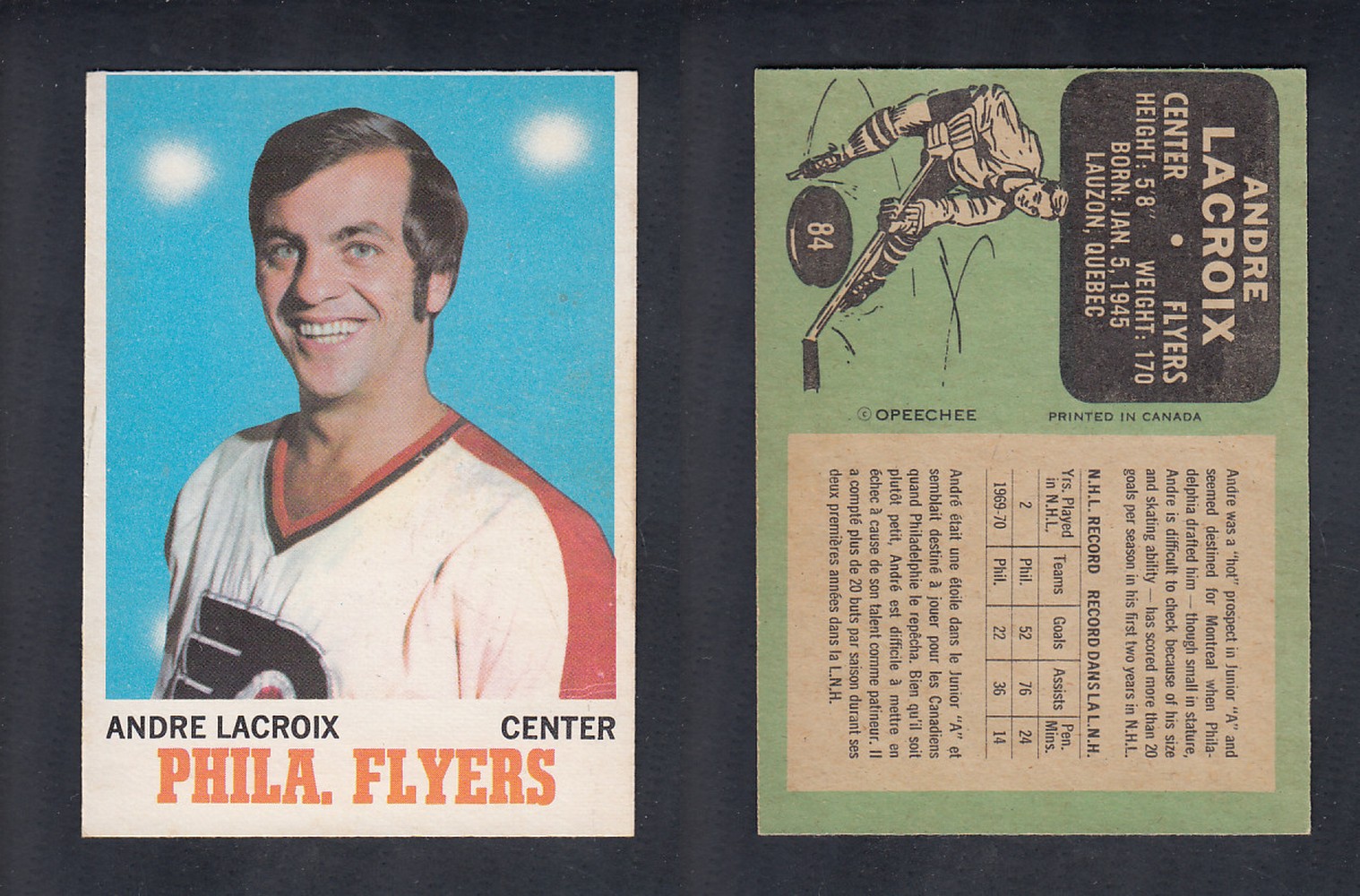 1970-71 O-PEE-CHEE HOCKEY CARD #84 A. LACROIX photo 1970-71 O-PEE-CHEE HOCKEY CARD #84 A. LACROIX photo