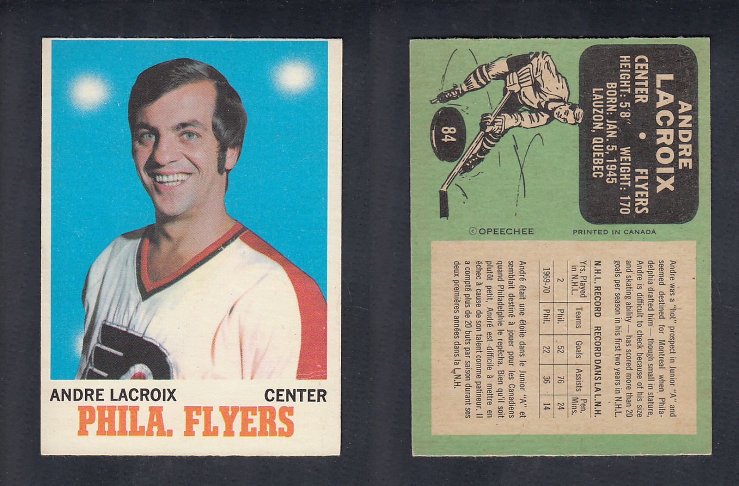1970-71 O-PEE-CHEE HOCKEY CARD #84 A. LACROIX photo 1970-71 O-PEE-CHEE HOCKEY CARD #84 A. LACROIX photo