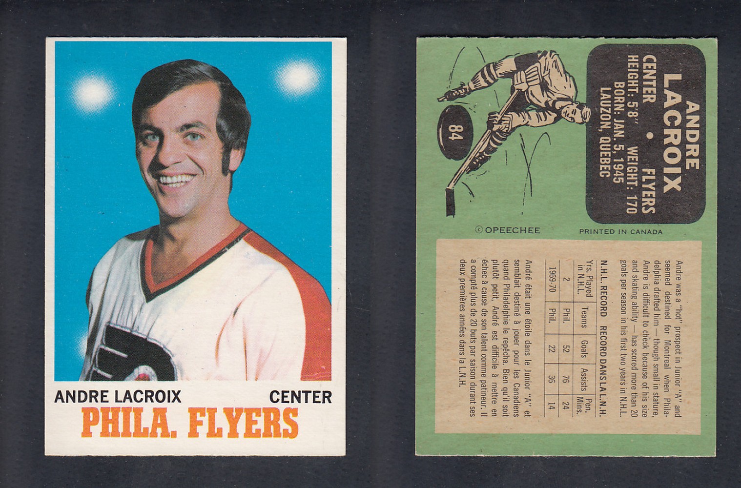 1970-71 O-PEE-CHEE HOCKEY CARD #84 A. LACROIX photo 1970-71 O-PEE-CHEE HOCKEY CARD #84 A. LACROIX photo