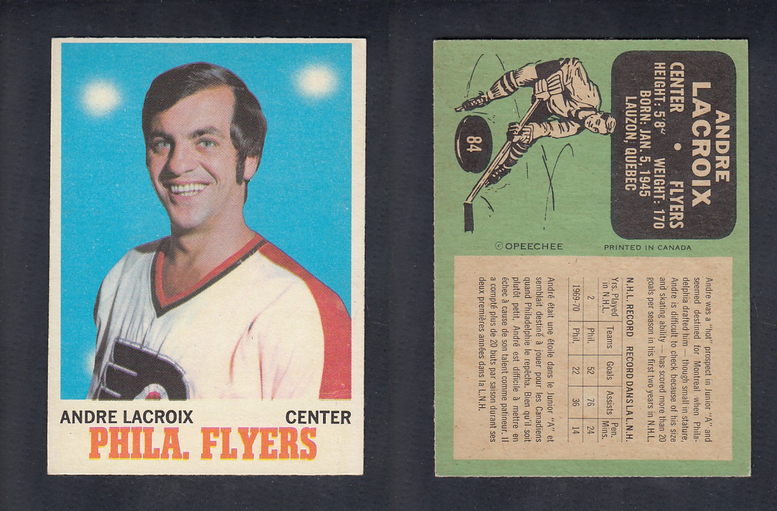1970-71 O-PEE-CHEE HOCKEY CARD #84 A. LACROIX photo 1970-71 O-PEE-CHEE HOCKEY CARD #84 A. LACROIX photo