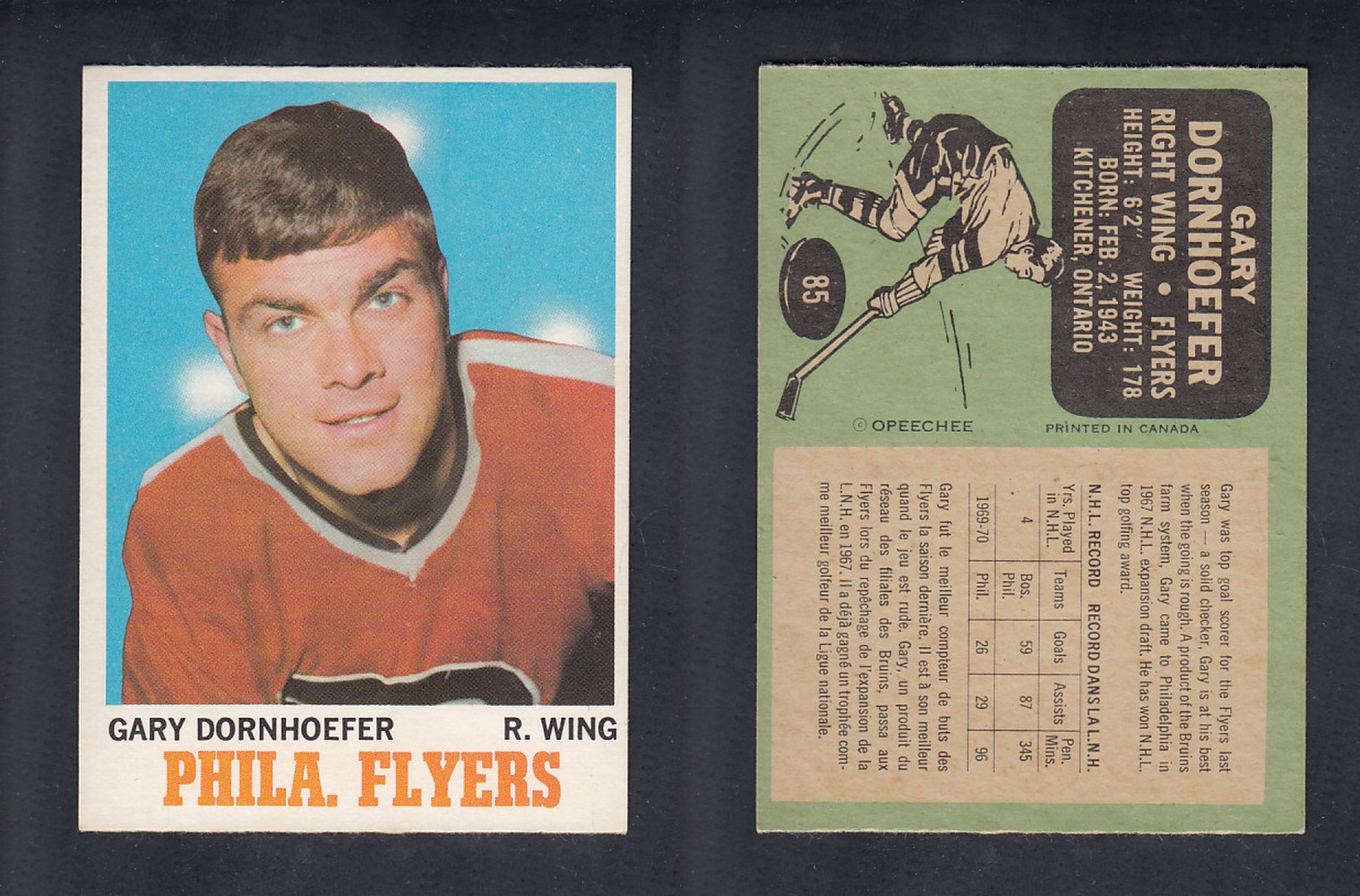 1970-71 O-PEE-CHEE HOCKEY CARD #85 G. DORNHOEFER photo 1970-71 O-PEE-CHEE HOCKEY CARD #85 G. DORNHOEFER photo