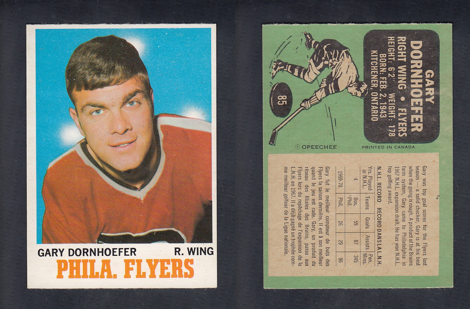 1970-71 O-PEE-CHEE HOCKEY CARD #85 G. DORNHOEFER photo 1970-71 O-PEE-CHEE HOCKEY CARD #85 G. DORNHOEFER photo