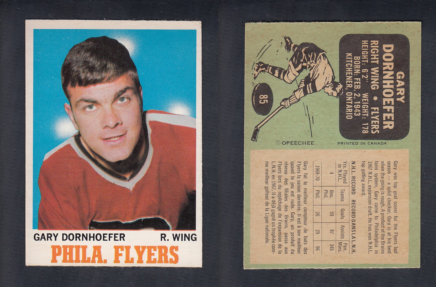 1970-71 O-PEE-CHEE HOCKEY CARD #85 G. DORNHOEFER photo 1970-71 O-PEE-CHEE HOCKEY CARD #85 G. DORNHOEFER photo