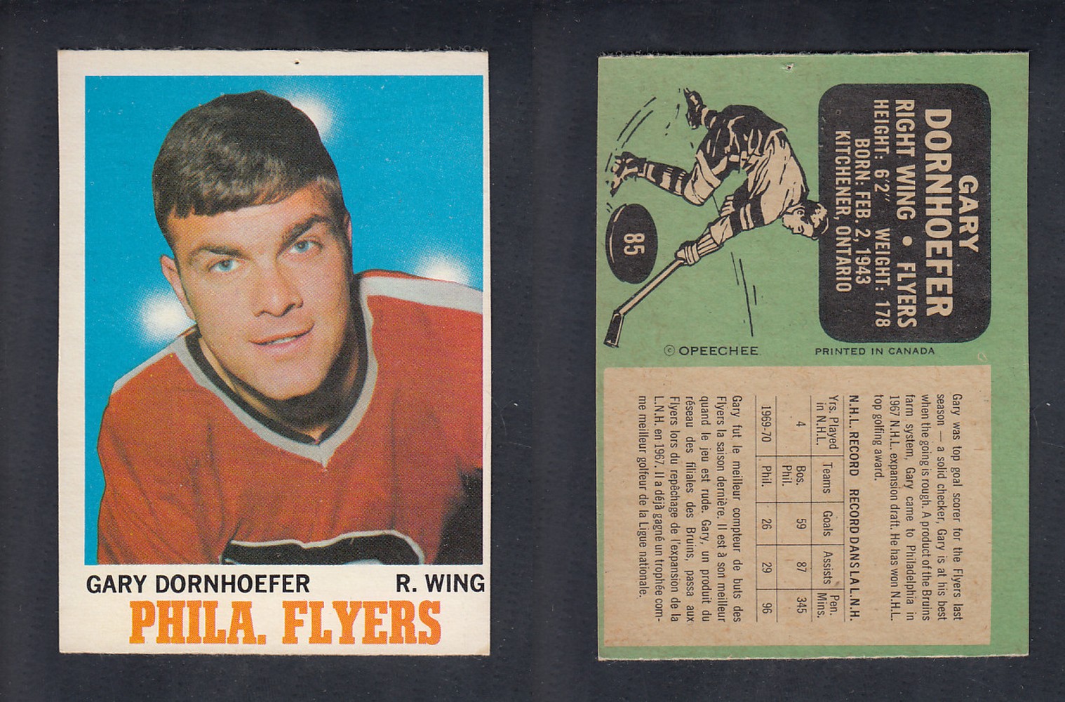 1970-71 O-PEE-CHEE HOCKEY CARD #85 G. DORNHOEFER photo 1970-71 O-PEE-CHEE HOCKEY CARD #85 G. DORNHOEFER photo