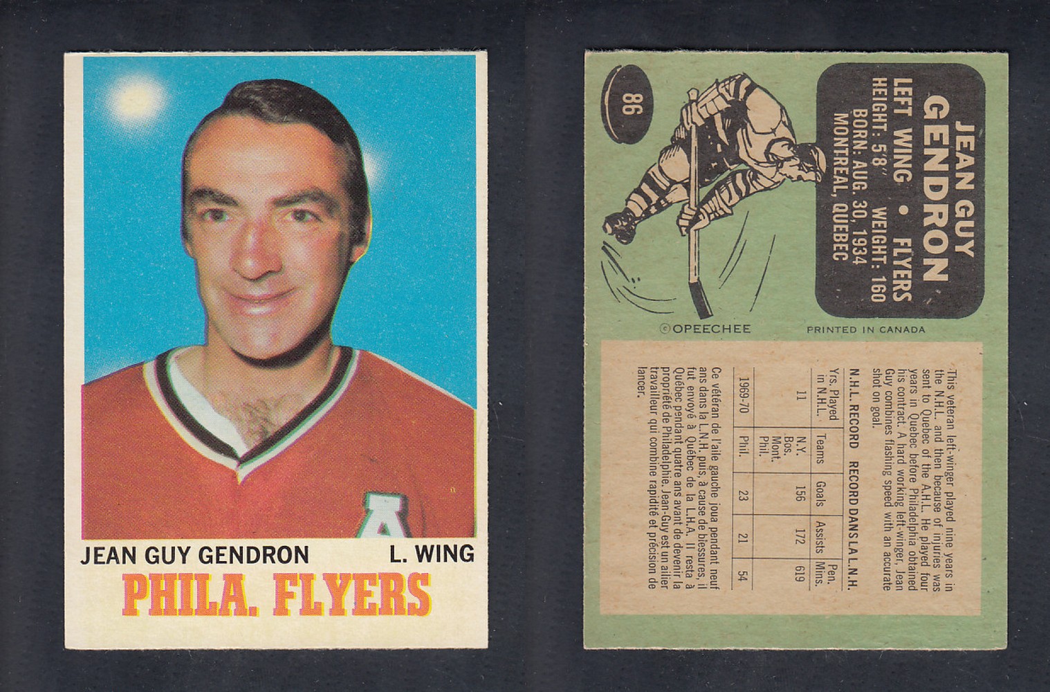 1970-71 O-PEE-CHEE HOCKEY CARD #86 J.G. GENDRON photo 1970-71 O-PEE-CHEE HOCKEY CARD #86 J.G. GENDRON photo