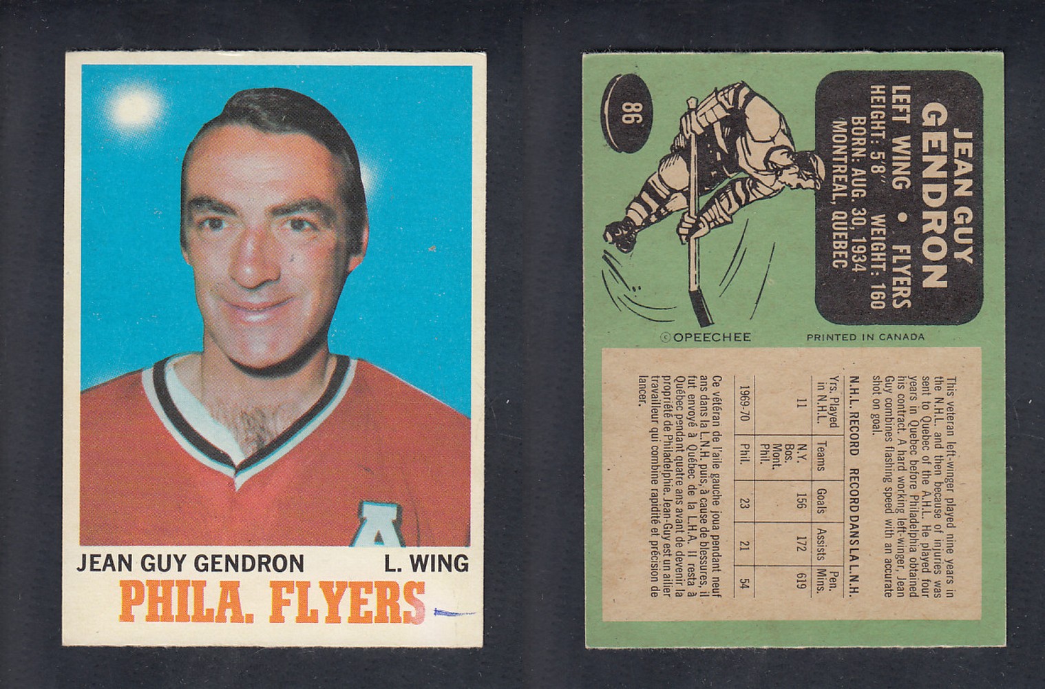 1970-71 O-PEE-CHEE HOCKEY CARD #86 J.G. GENDRON photo 1970-71 O-PEE-CHEE HOCKEY CARD #86 J.G. GENDRON photo