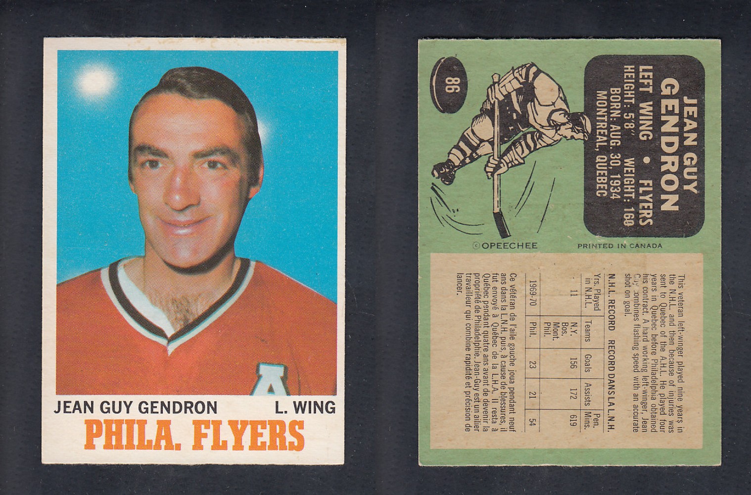 1970-71 O-PEE-CHEE HOCKEY CARD #86 J.G. GENDRON photo 1970-71 O-PEE-CHEE HOCKEY CARD #86 J.G. GENDRON photo