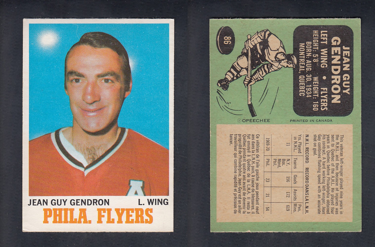 1970-71 O-PEE-CHEE HOCKEY CARD #86 J.G. GENDRON photo 1970-71 O-PEE-CHEE HOCKEY CARD #86 J.G. GENDRON photo