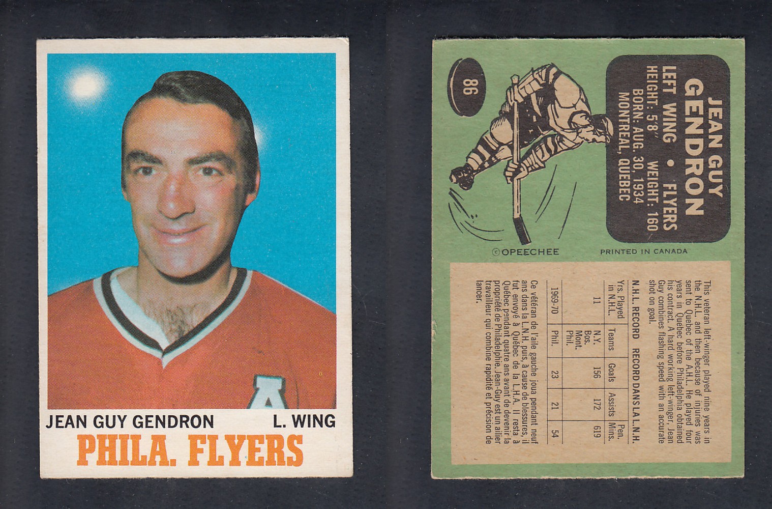 1970-71 O-PEE-CHEE HOCKEY CARD #86 J.G. GENDRON photo 1970-71 O-PEE-CHEE HOCKEY CARD #86 J.G. GENDRON photo