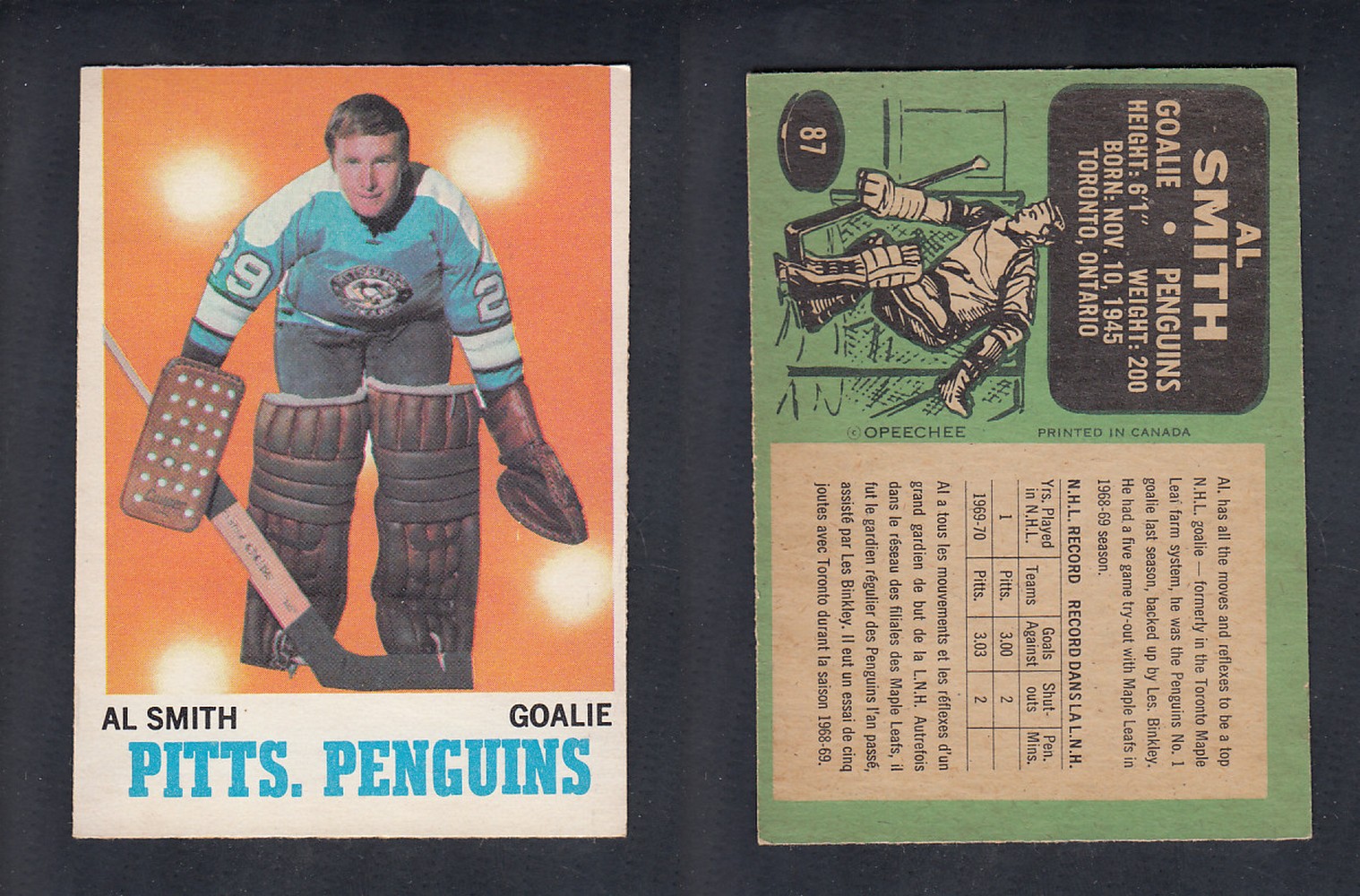 1970-71 O-PEE-CHEE HOCKEY CARD #87 A. SMITH photo 1970-71 O-PEE-CHEE HOCKEY CARD #87 A. SMITH photo