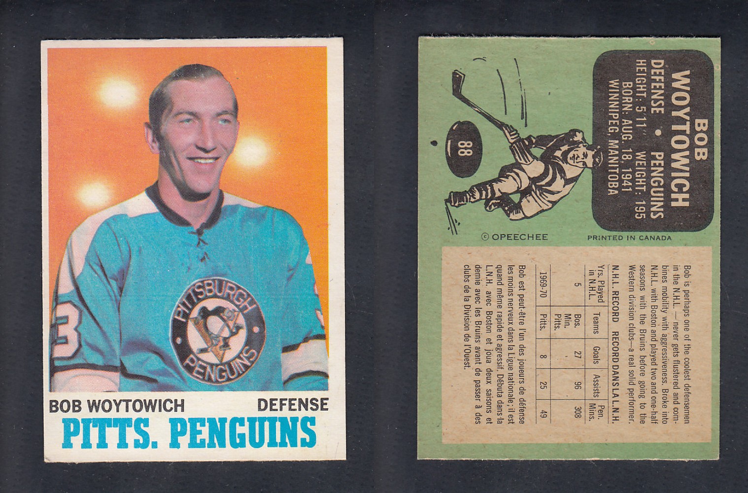 1970-71 O-PEE-CHEE HOCKEY CARD #88 B. WOYTOWICH photo 1970-71 O-PEE-CHEE HOCKEY CARD #88 B. WOYTOWICH photo
