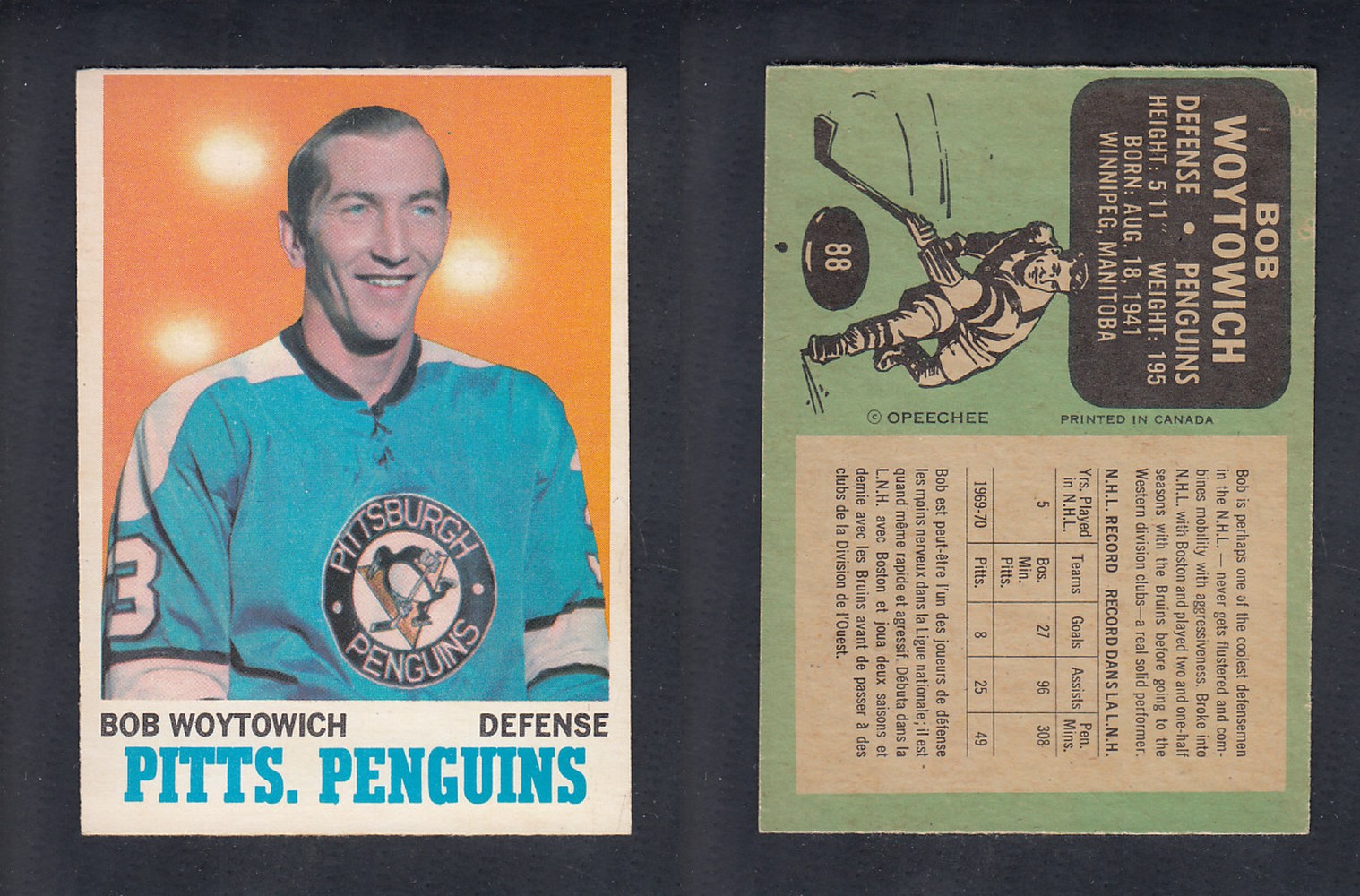 1970-71 O-PEE-CHEE HOCKEY CARD #88 B. WOYTOWICH photo 1970-71 O-PEE-CHEE HOCKEY CARD #88 B. WOYTOWICH photo