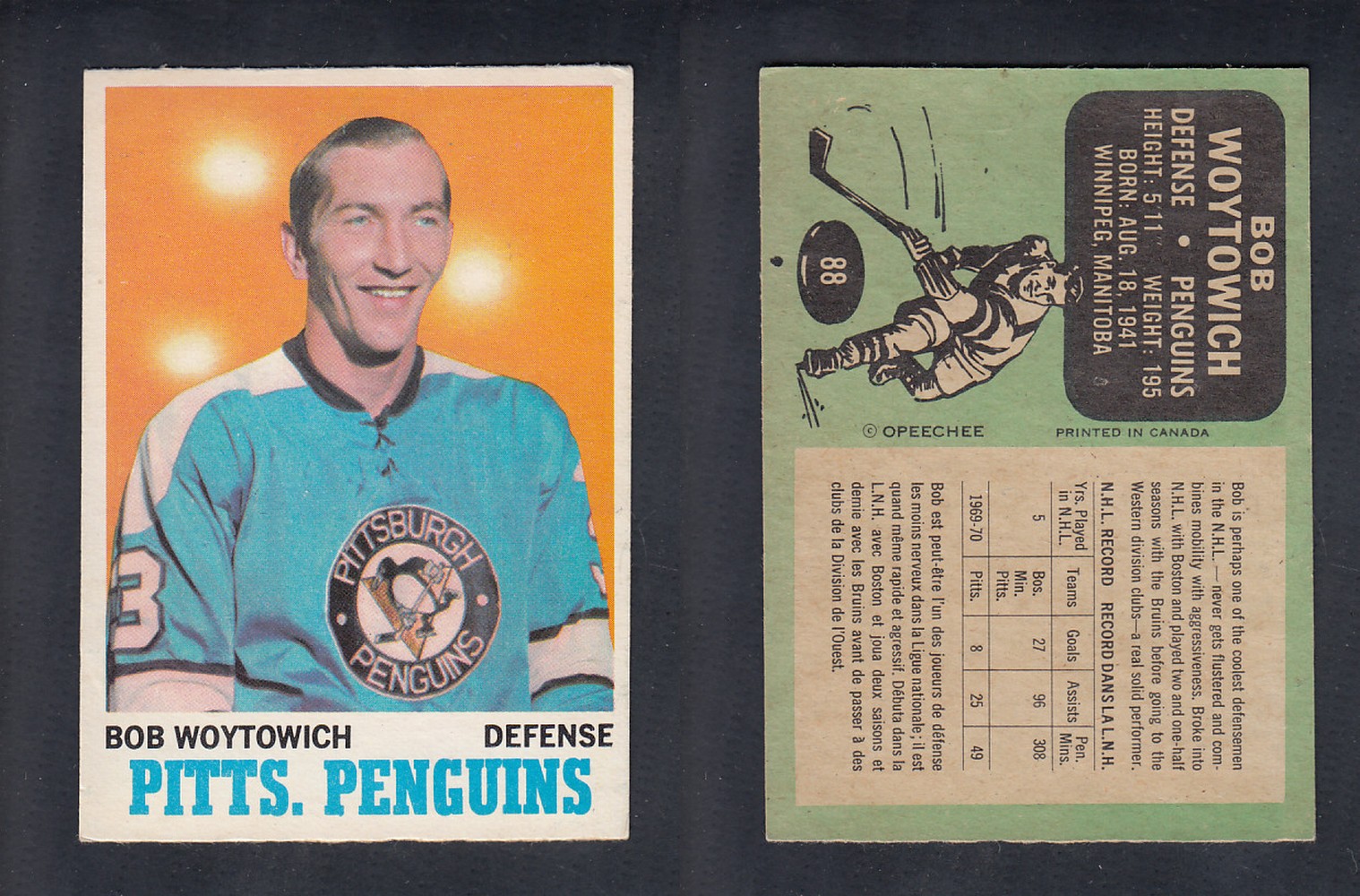 1970-71 O-PEE-CHEE HOCKEY CARD #88 B. WOYTOWICH photo 1970-71 O-PEE-CHEE HOCKEY CARD #88 B. WOYTOWICH photo
