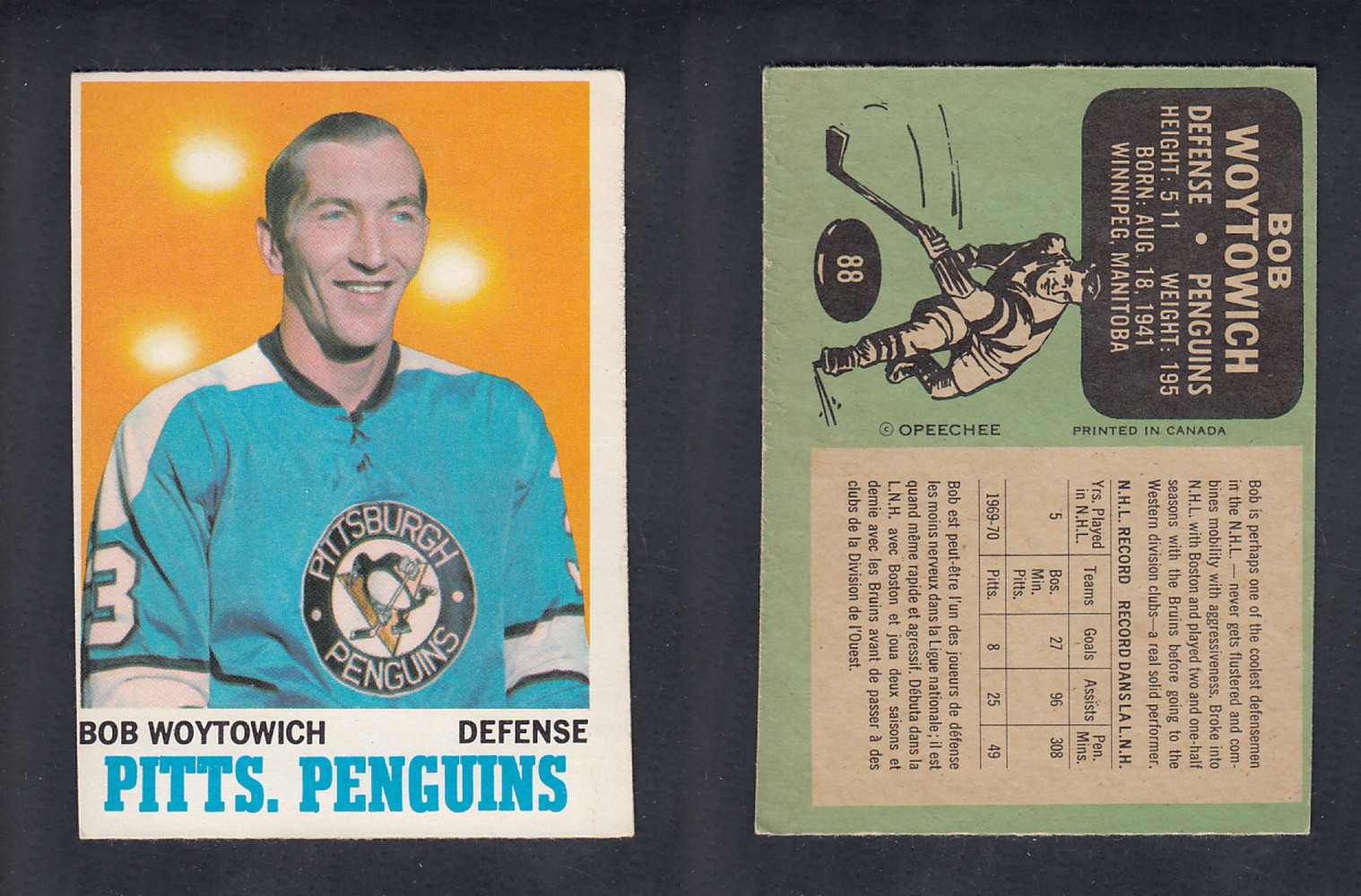 1970-71 O-PEE-CHEE HOCKEY CARD #88 B. WOYTOWICH photo 1970-71 O-PEE-CHEE HOCKEY CARD #88 B. WOYTOWICH photo