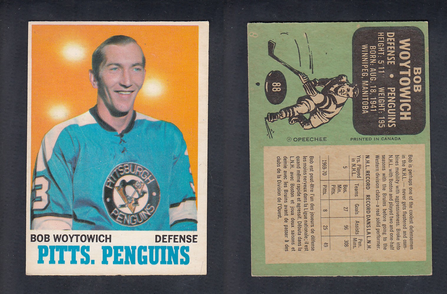 1970-71 O-PEE-CHEE HOCKEY CARD #88 B. WOYTOWICH photo 1970-71 O-PEE-CHEE HOCKEY CARD #88 B. WOYTOWICH photo
