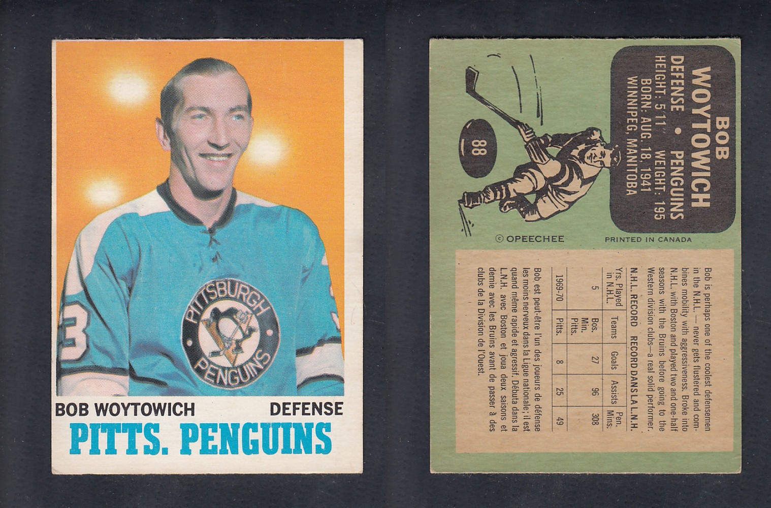 1970-71 O-PEE-CHEE HOCKEY CARD #88 B. WOYTOWICH photo 1970-71 O-PEE-CHEE HOCKEY CARD #88 B. WOYTOWICH photo
