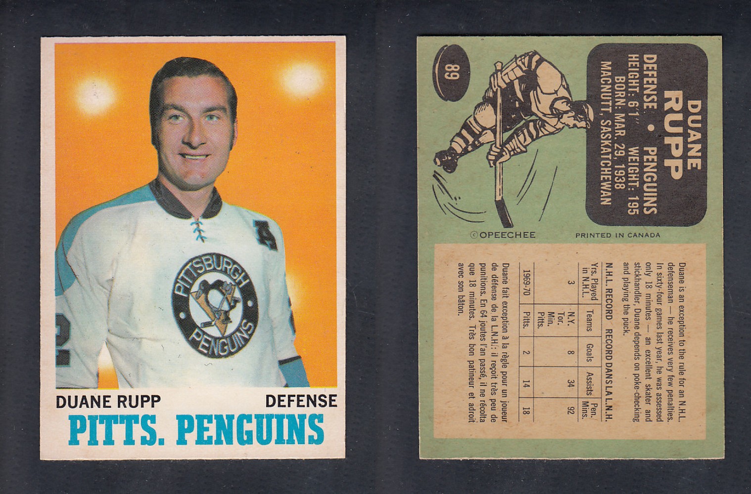 1970-71 O-PEE-CHEE HOCKEY CARD #89 D. RUPP photo 1970-71 O-PEE-CHEE HOCKEY CARD #89 D. RUPP photo