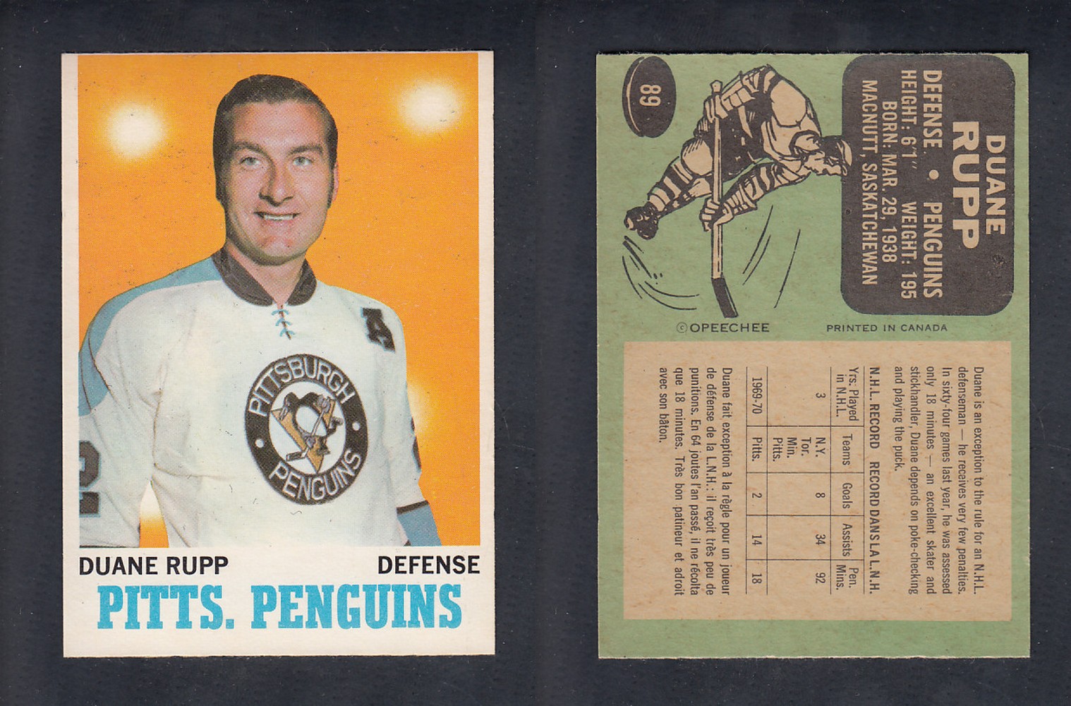 1970-71 O-PEE-CHEE HOCKEY CARD #89 D. RUPP photo 1970-71 O-PEE-CHEE HOCKEY CARD #89 D. RUPP photo