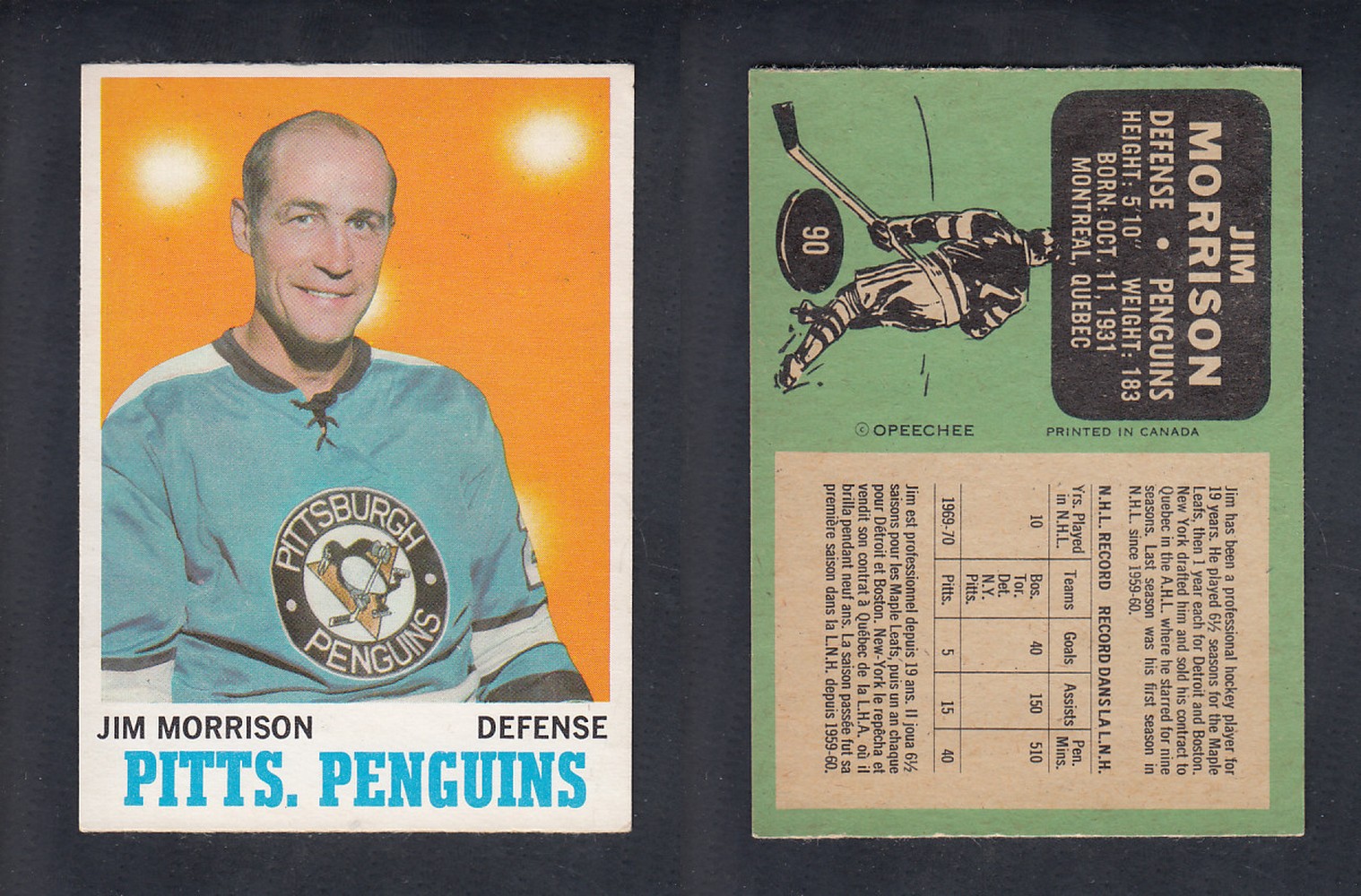 1970-71 O-PEE-CHEE HOCKEY CARD #90 J. MORRISON photo 1970-71 O-PEE-CHEE HOCKEY CARD #90 J. MORRISON photo