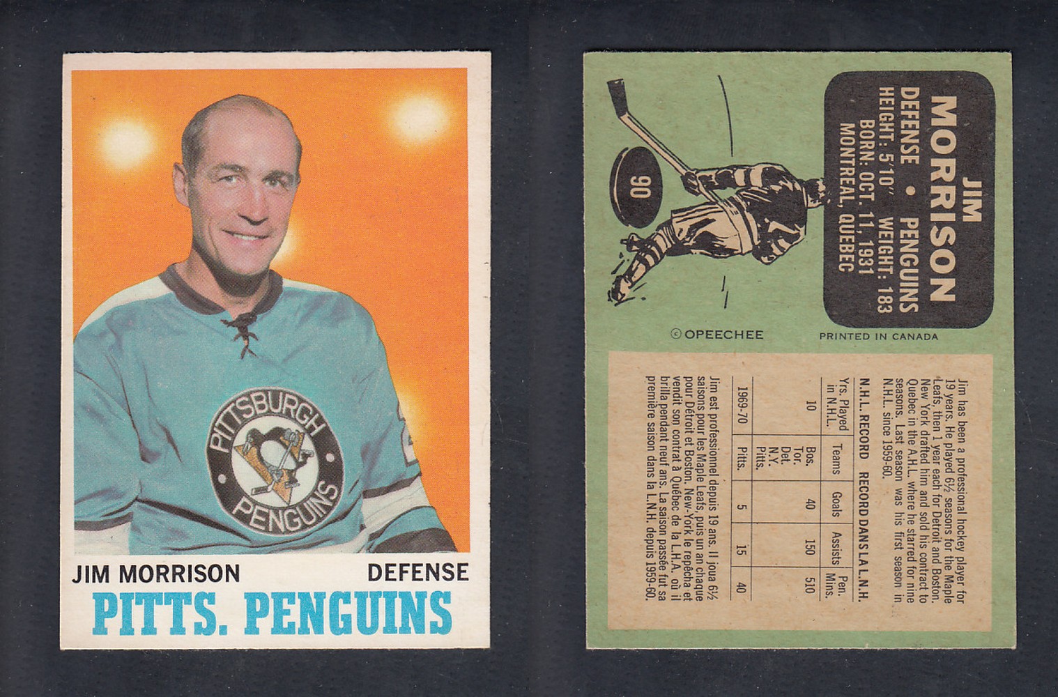 1970-71 O-PEE-CHEE HOCKEY CARD #90 J. MORRISON photo 1970-71 O-PEE-CHEE HOCKEY CARD #90 J. MORRISON photo