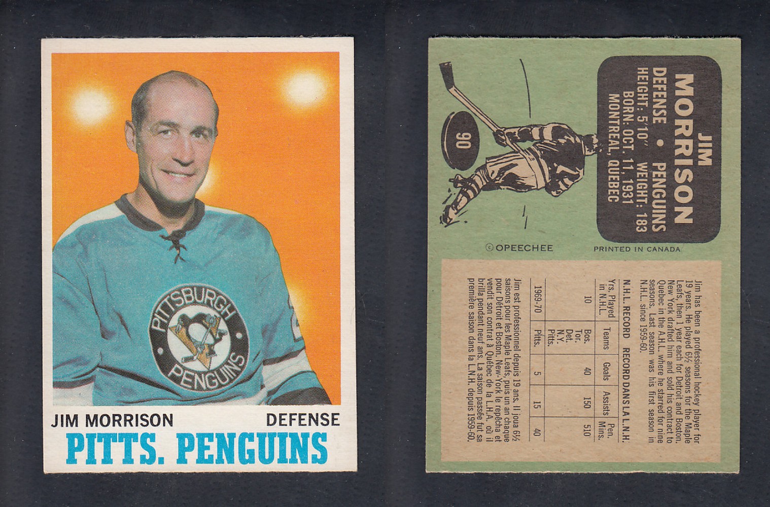 1970-71 O-PEE-CHEE HOCKEY CARD #90 J. MORRISON photo 1970-71 O-PEE-CHEE HOCKEY CARD #90 J. MORRISON photo
