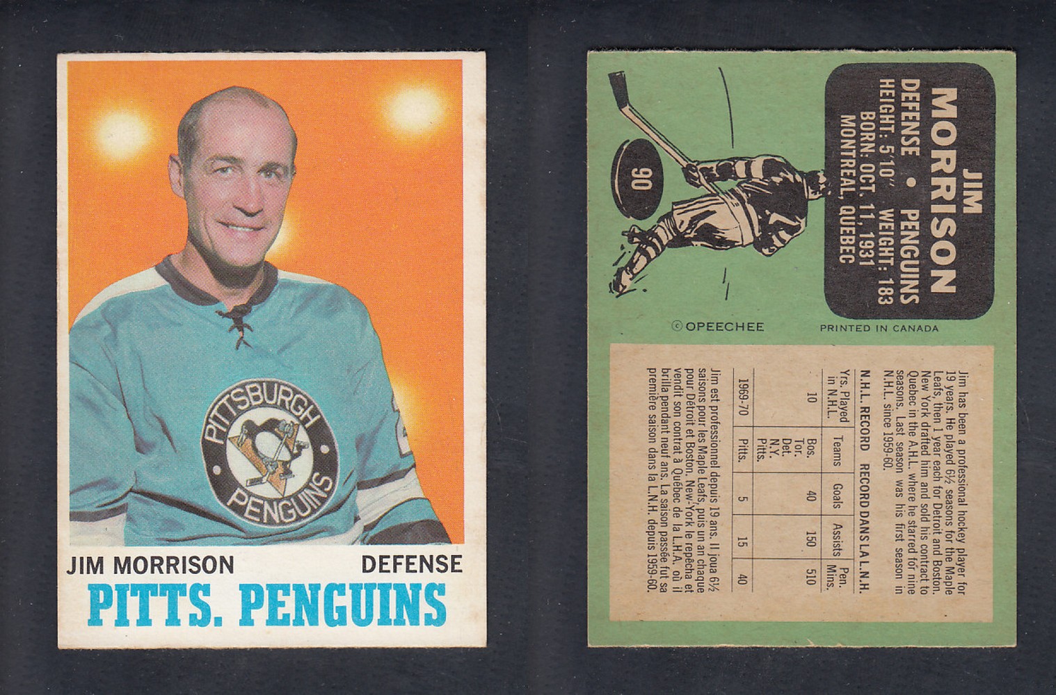 1970-71 O-PEE-CHEE HOCKEY CARD #90 J. MORRISON photo 1970-71 O-PEE-CHEE HOCKEY CARD #90 J. MORRISON photo