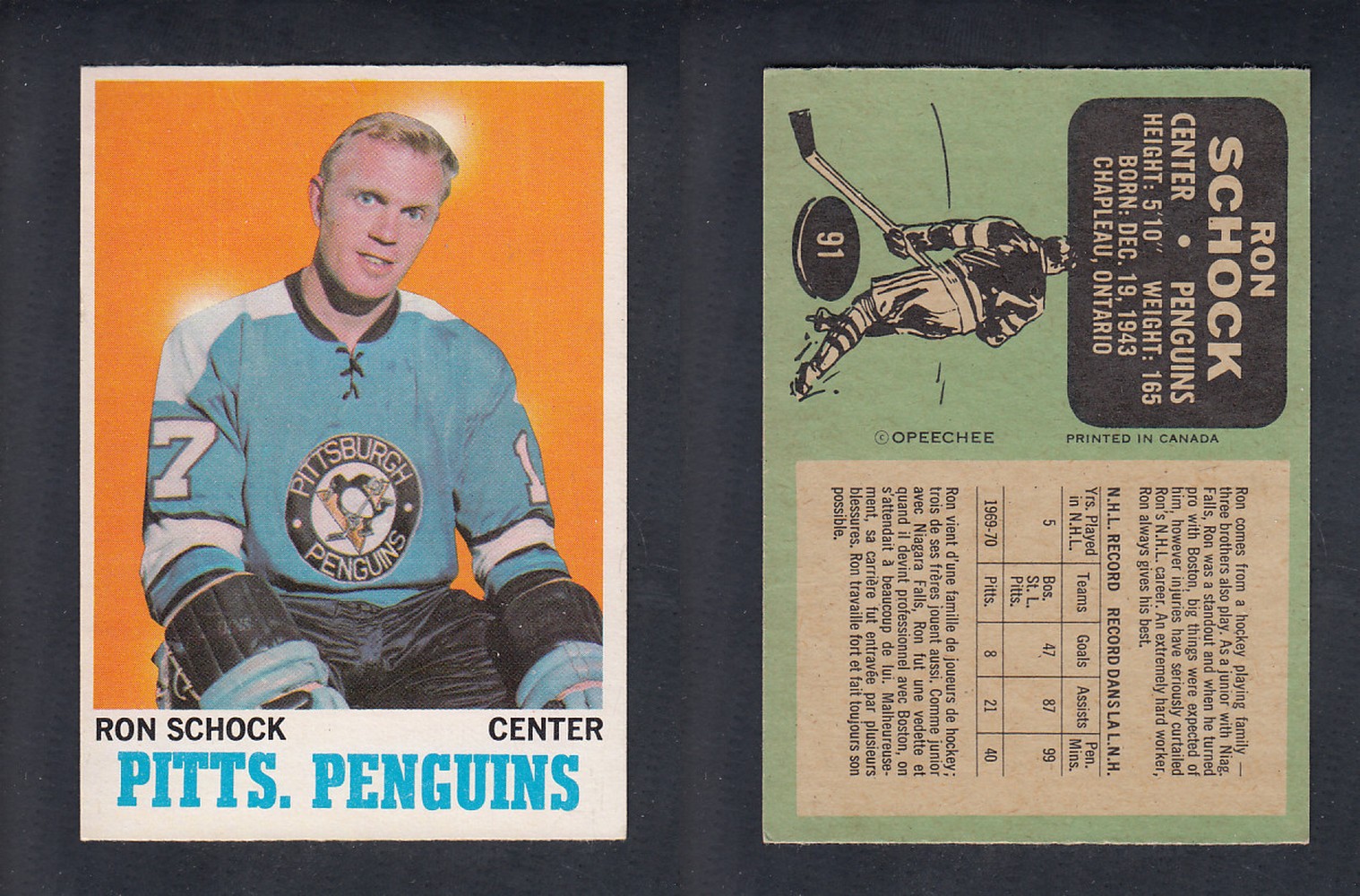 1970-71 O-PEE-CHEE HOCKEY CARD #91 R. SCHOCK photo 1970-71 O-PEE-CHEE HOCKEY CARD #91 R. SCHOCK photo