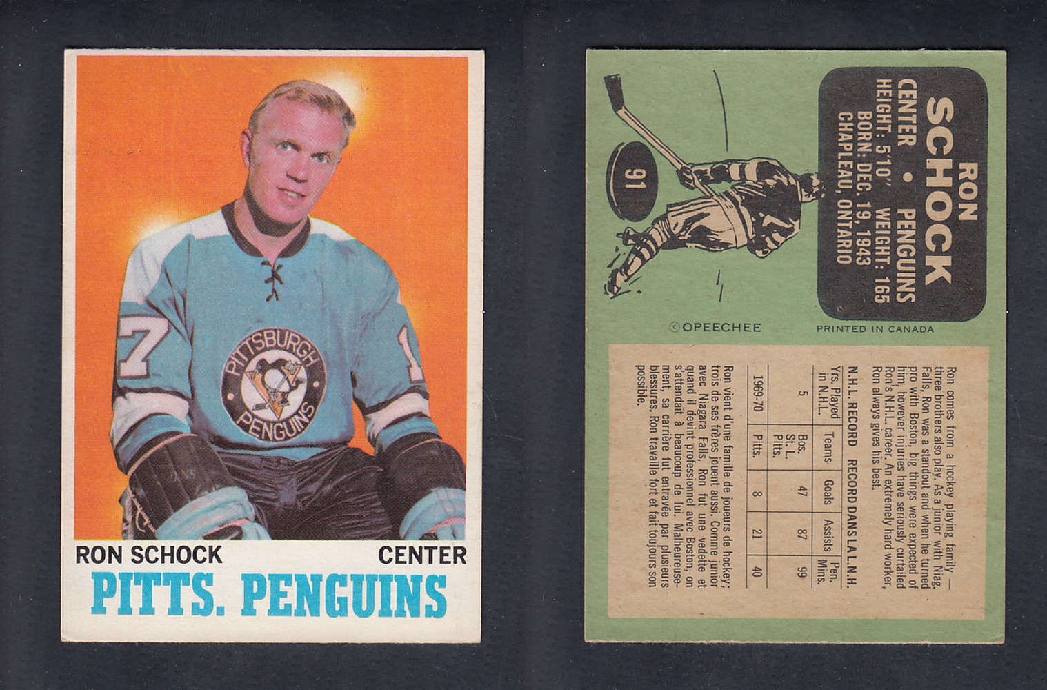 1970-71 O-PEE-CHEE HOCKEY CARD #91 R. SCHOCK photo 1970-71 O-PEE-CHEE HOCKEY CARD #91 R. SCHOCK photo