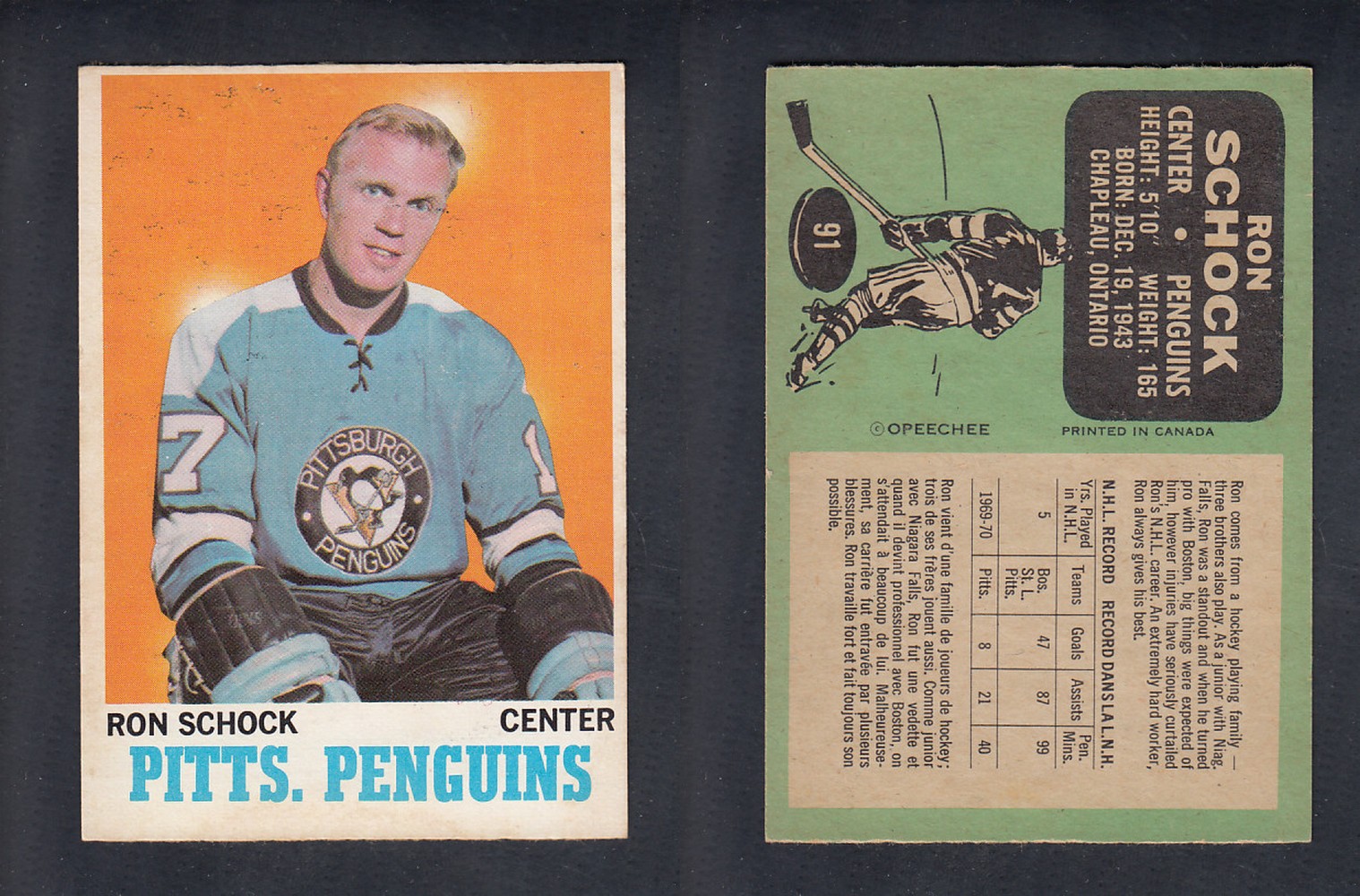 1970-71 O-PEE-CHEE HOCKEY CARD #91 R. SCHOCK photo 1970-71 O-PEE-CHEE HOCKEY CARD #91 R. SCHOCK photo