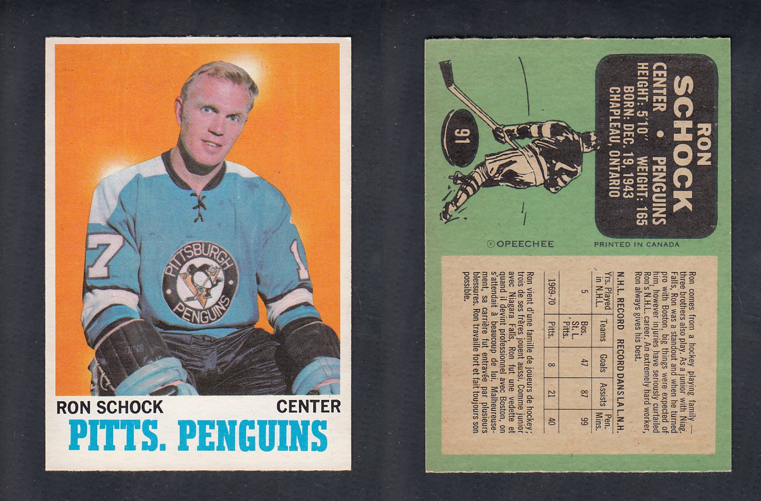 1970-71 O-PEE-CHEE HOCKEY CARD #91 R. SCHOCK photo 1970-71 O-PEE-CHEE HOCKEY CARD #91 R. SCHOCK photo