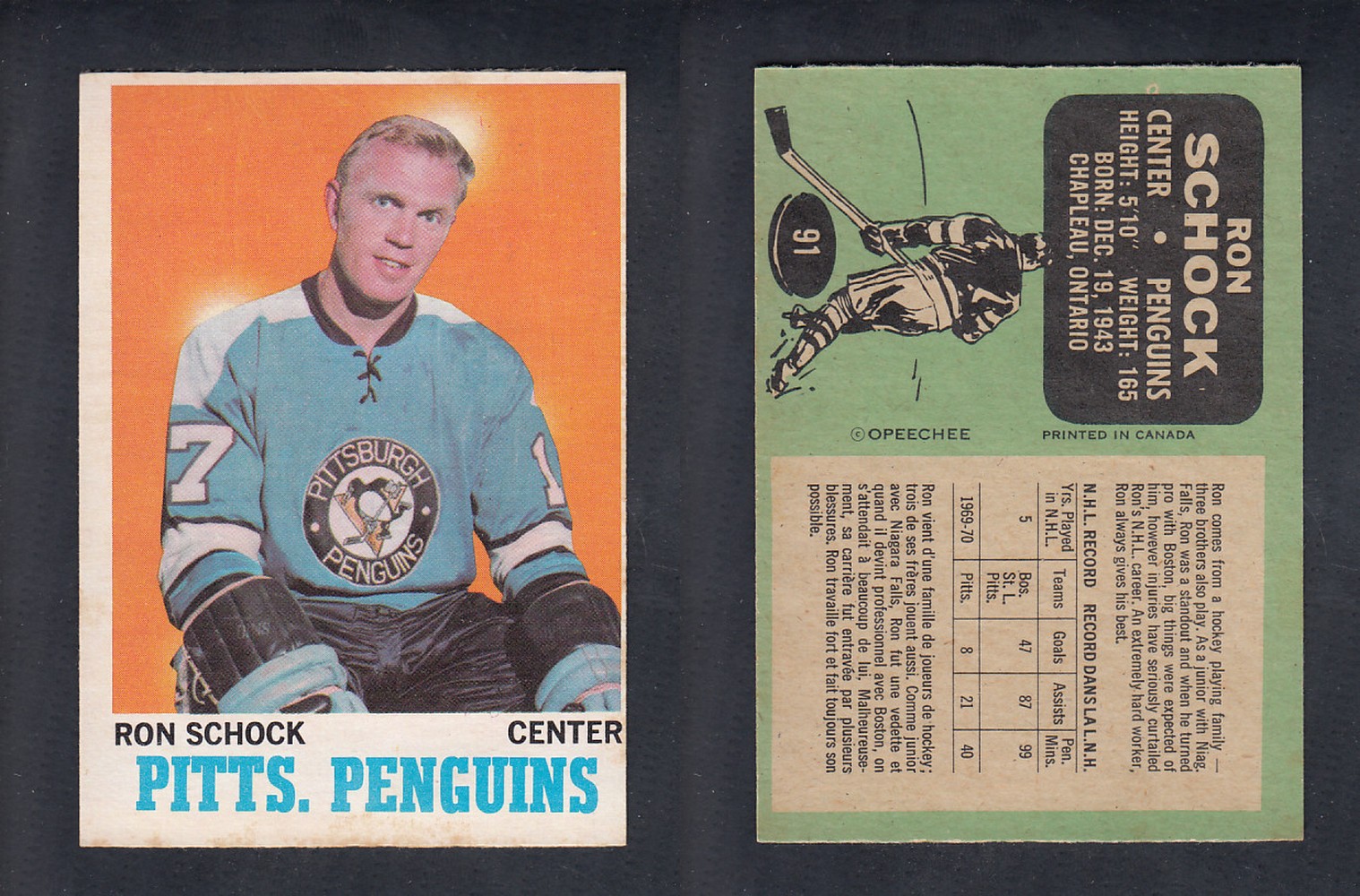 1970-71 O-PEE-CHEE HOCKEY CARD #91 R. SCHOCK photo 1970-71 O-PEE-CHEE HOCKEY CARD #91 R. SCHOCK photo