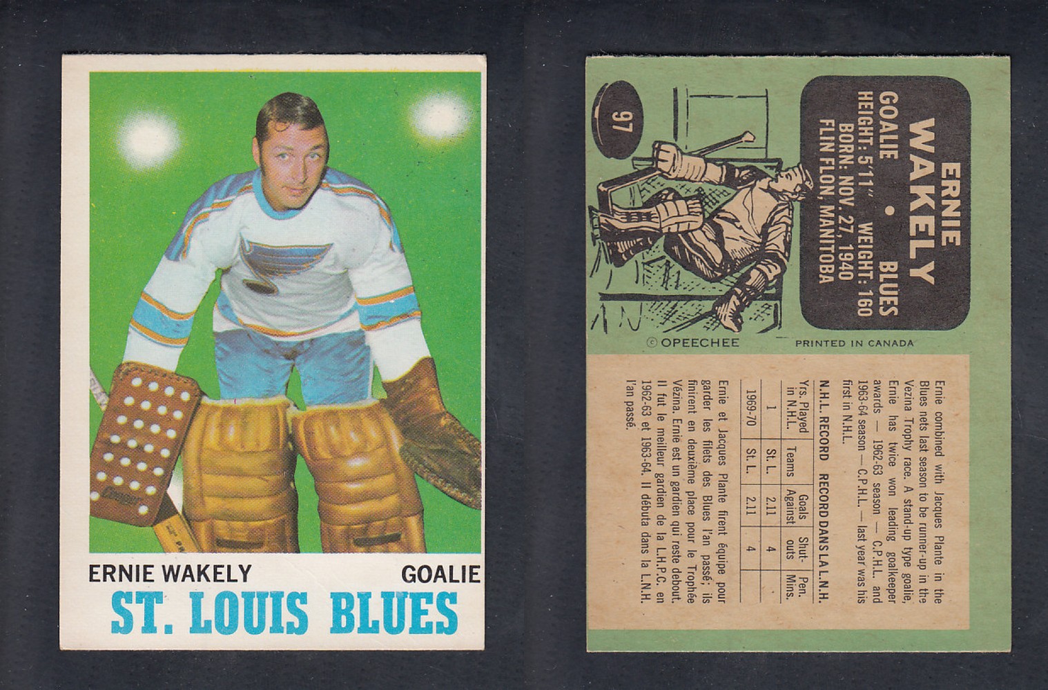 1970-71 O-PEE-CHEE HOCKEY CARD #97 E. WAKELY photo 1970-71 O-PEE-CHEE HOCKEY CARD #97 E. WAKELY photo