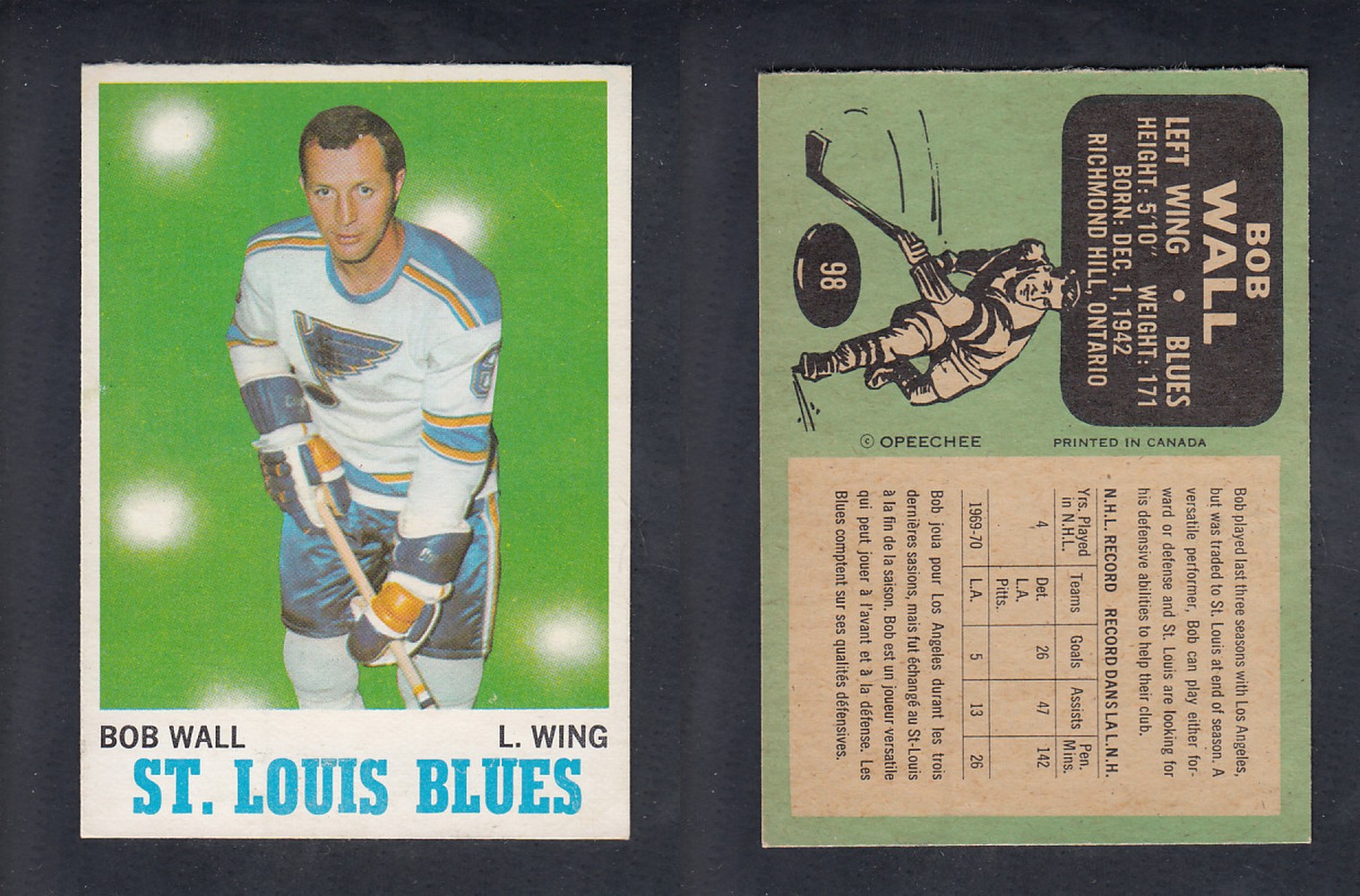 1970-71 O-PEE-CHEE HOCKEY CARD #98 B. WALL photo 1970-71 O-PEE-CHEE HOCKEY CARD #98 B. WALL photo