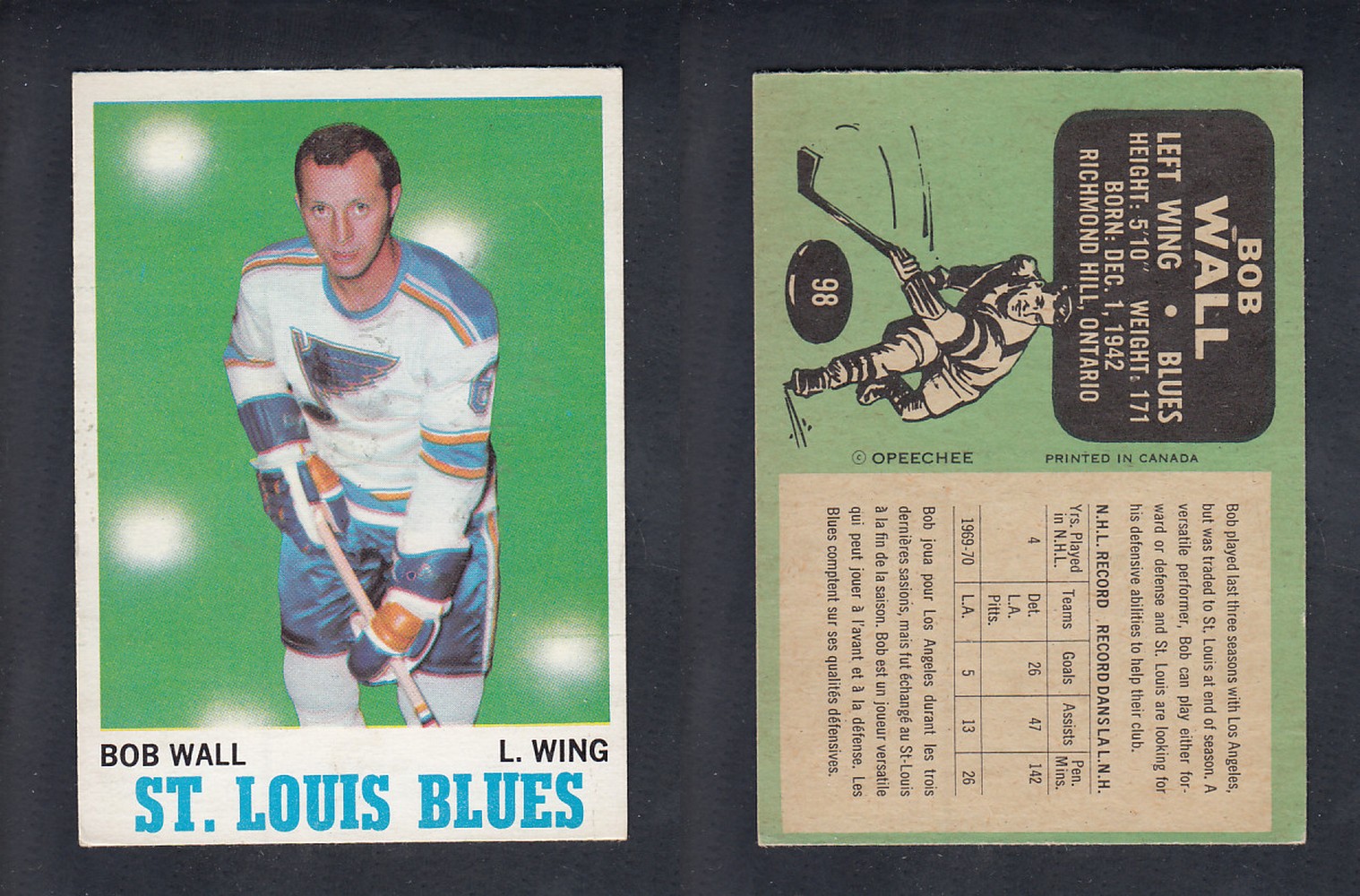 1970-71 O-PEE-CHEE HOCKEY CARD #98 B. WALL photo 1970-71 O-PEE-CHEE HOCKEY CARD #98 B. WALL photo