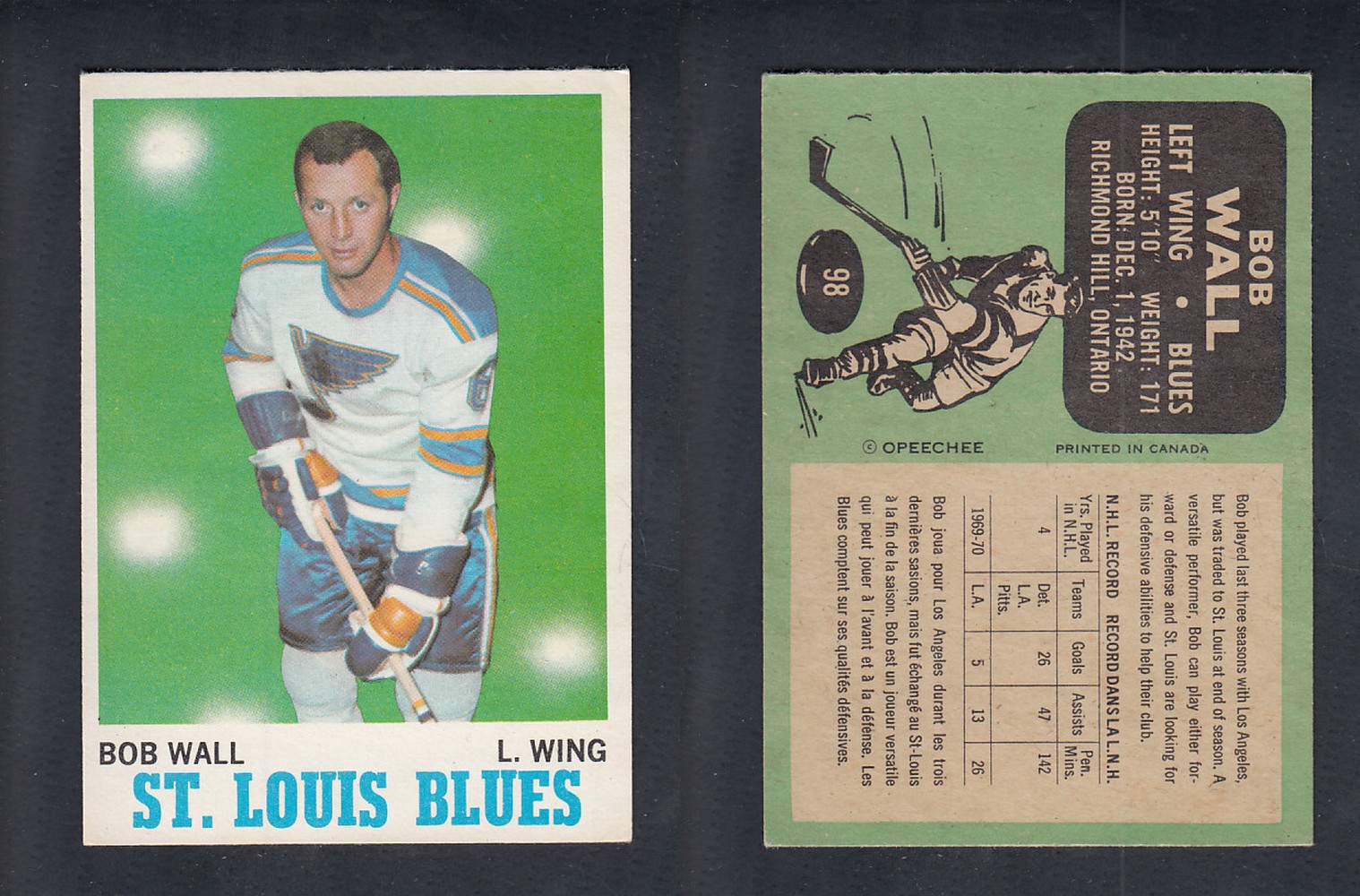 1970-71 O-PEE-CHEE HOCKEY CARD #98 B. WALL photo 1970-71 O-PEE-CHEE HOCKEY CARD #98 B. WALL photo