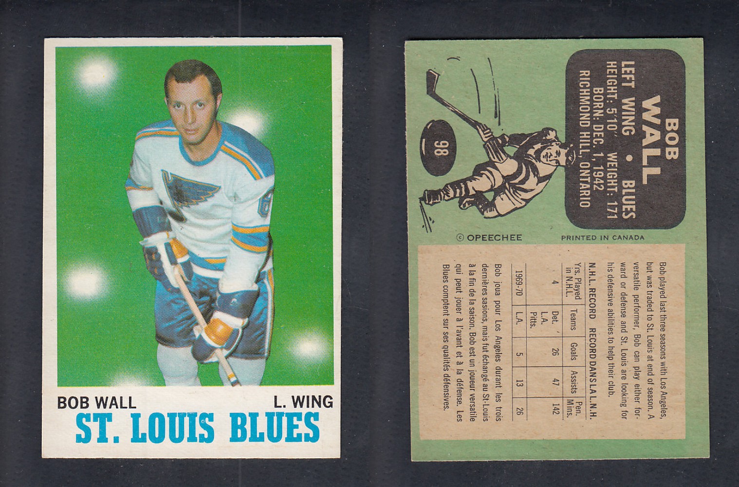 1970-71 O-PEE-CHEE HOCKEY CARD #98 B. WALL photo 1970-71 O-PEE-CHEE HOCKEY CARD #98 B. WALL photo