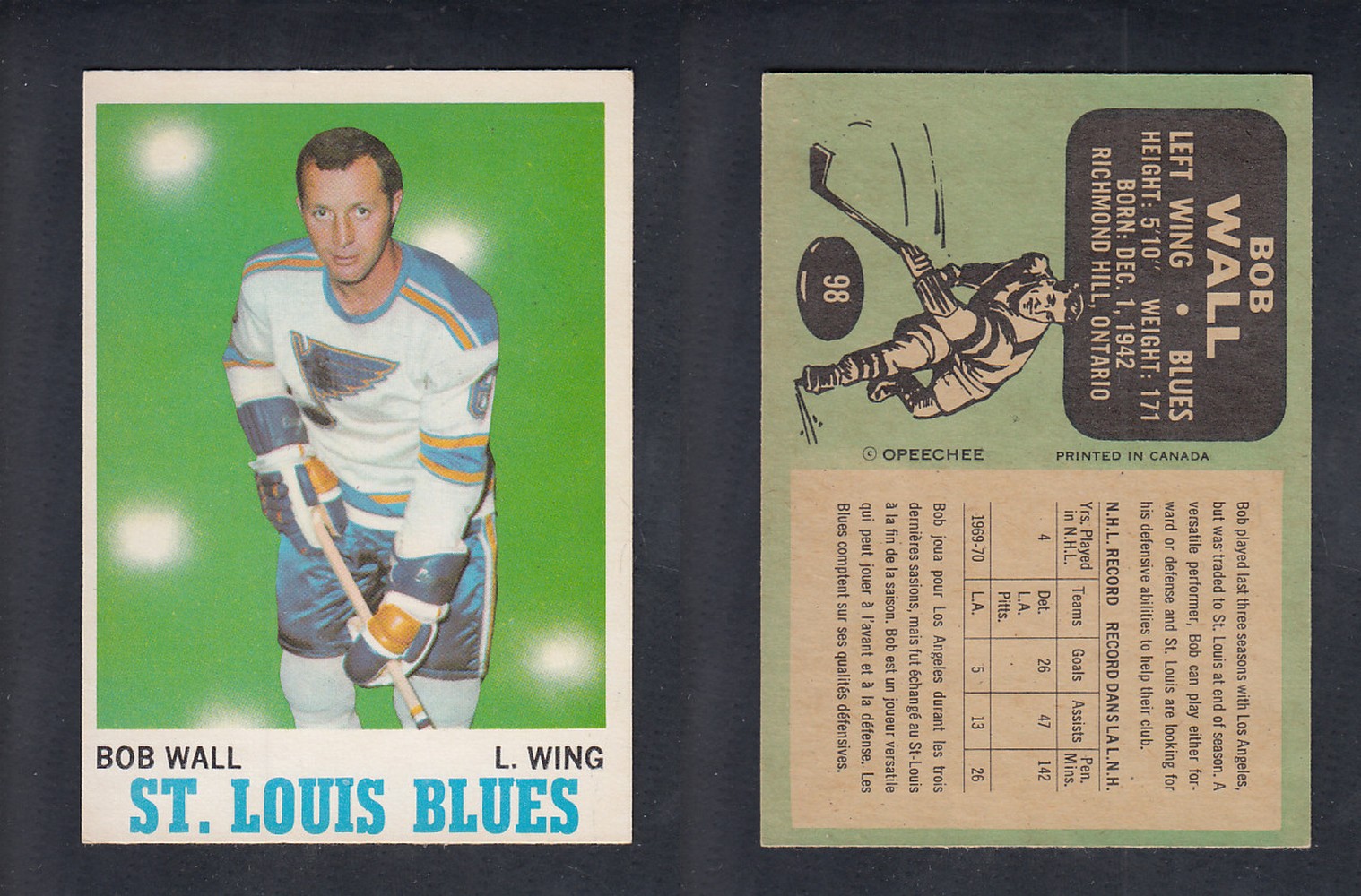 1970-71 O-PEE-CHEE HOCKEY CARD #98 B. WALL photo 1970-71 O-PEE-CHEE HOCKEY CARD #98 B. WALL photo